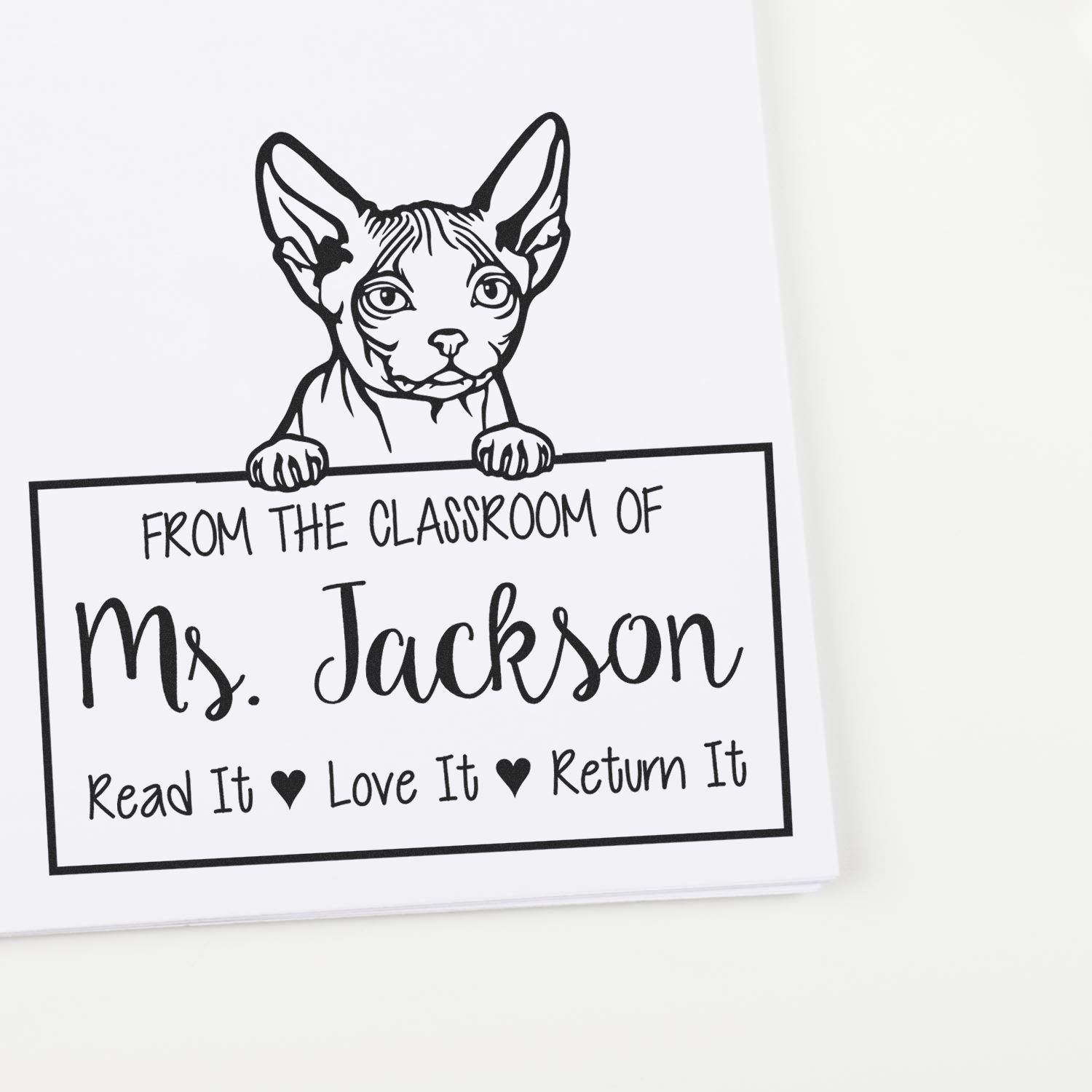 Customized Teacher Book Ownership Stamp with Minskin Cat - Engineer Seal Stamps