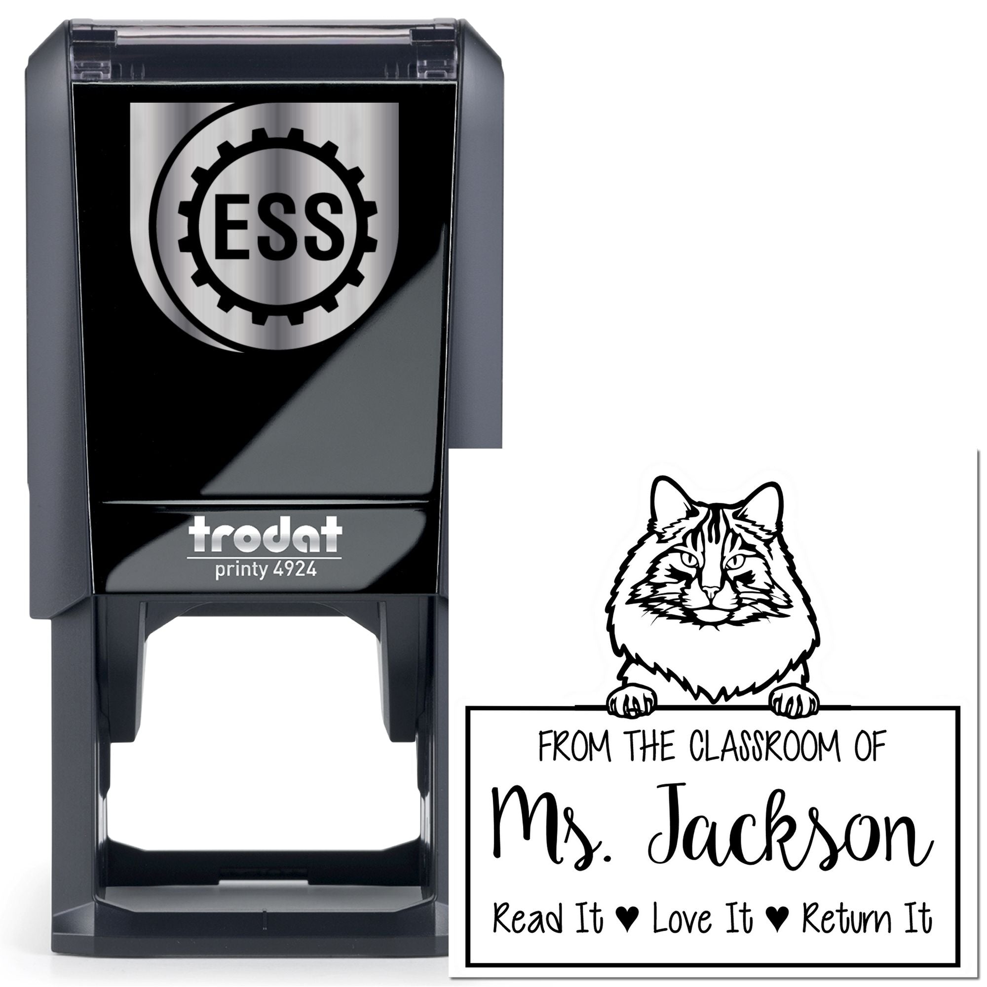 Norwegian Forest Cat Cat-Themed Book Return Stamper - Engineer Seal Stamps