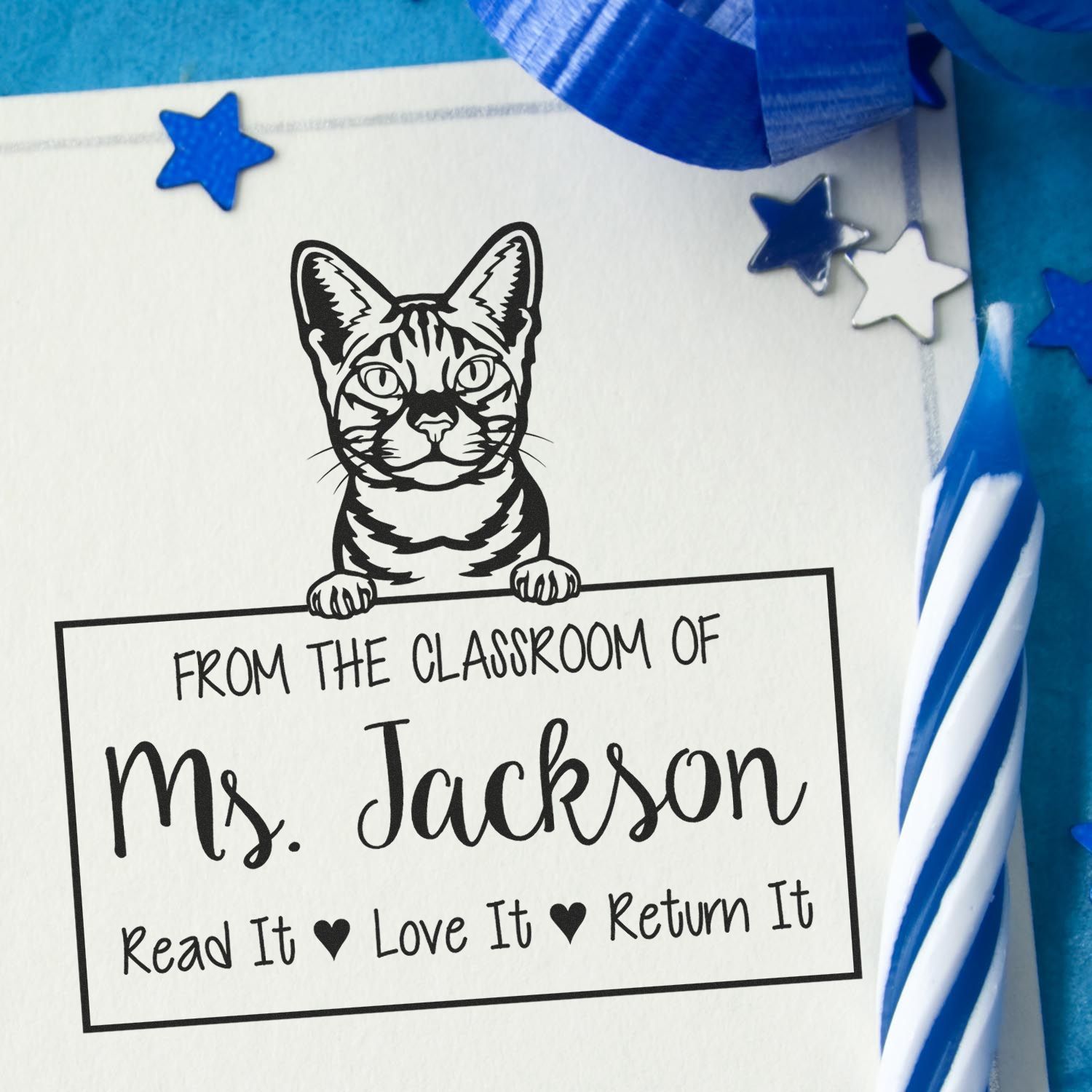 Ocicat Cat-Themed Read It Love It Return It For Classroom Stamp - Engineer Seal Stamps