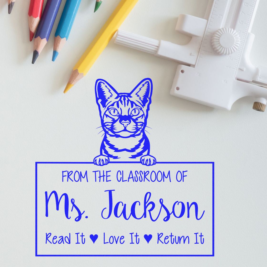 Ocicat Cat-Themed Read It Love It Return It For Classroom Stamp - Engineer Seal Stamps