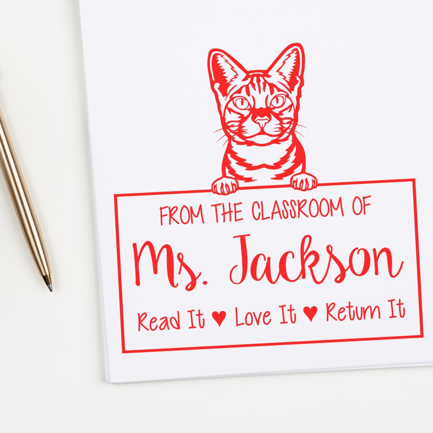 Customized Book Ownership Tools Stamp with Ocicat Cat - Engineer Seal Stamps