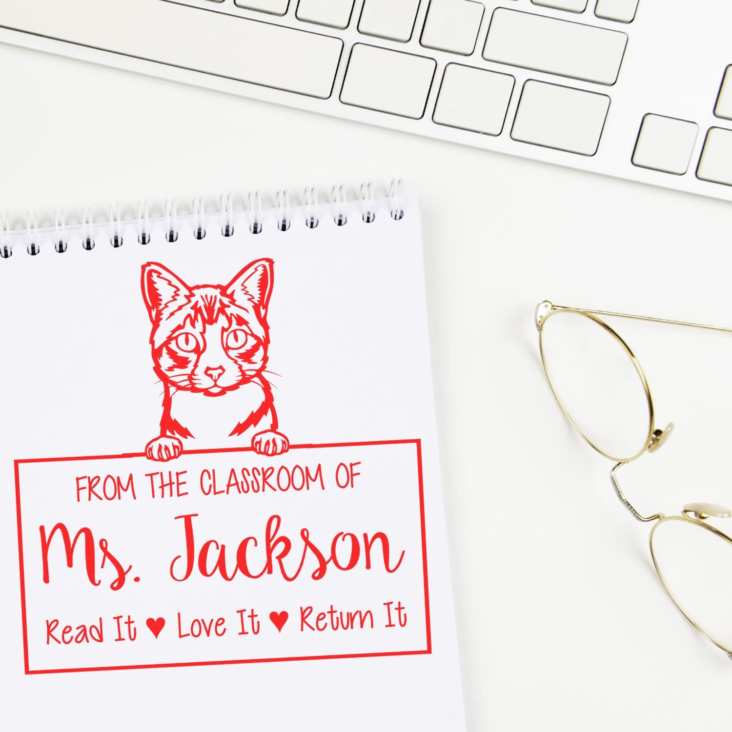 Customized Library Return Stamp with Ojos Azules Cat - Engineer Seal Stamps