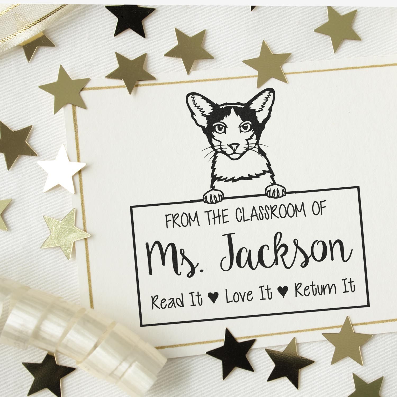 Customized Name For Books Stamp with Oriental Bicolor Cat - Engineer Seal Stamps