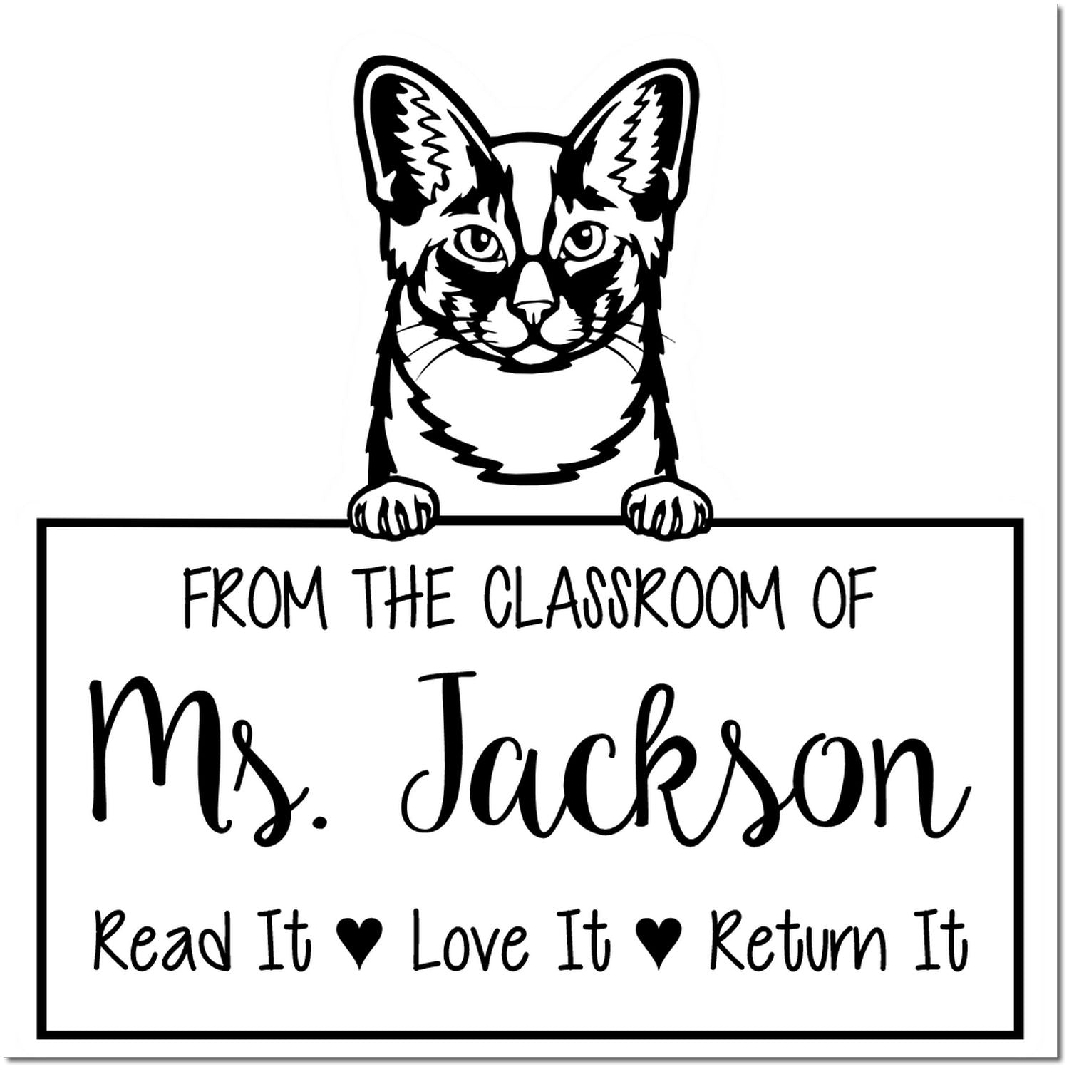 Oriental Longhair Cat-Themed Read It Love It Return It For Book Sharing Stamper - Engineer Seal Stamps