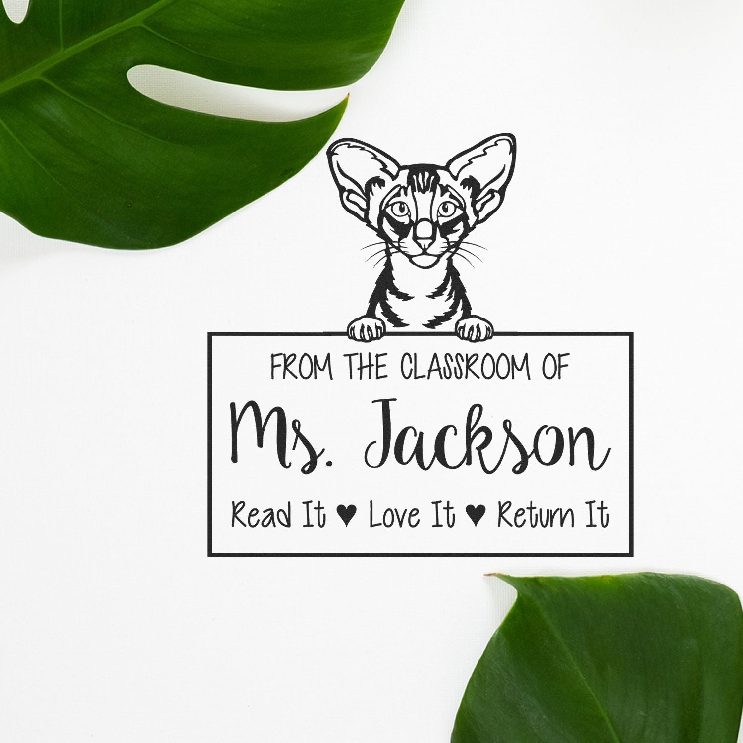 Customized Teacher Supply Stamp with Oriental Shorthair Cat - Engineer Seal Stamps