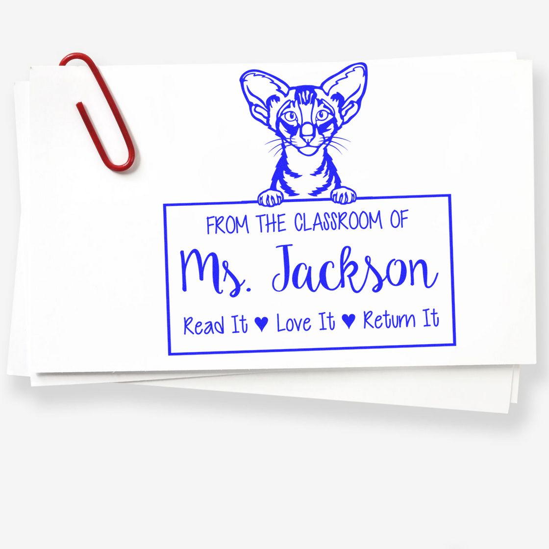 Customized Teacher Supply Stamp with Oriental Shorthair Cat - Engineer Seal Stamps