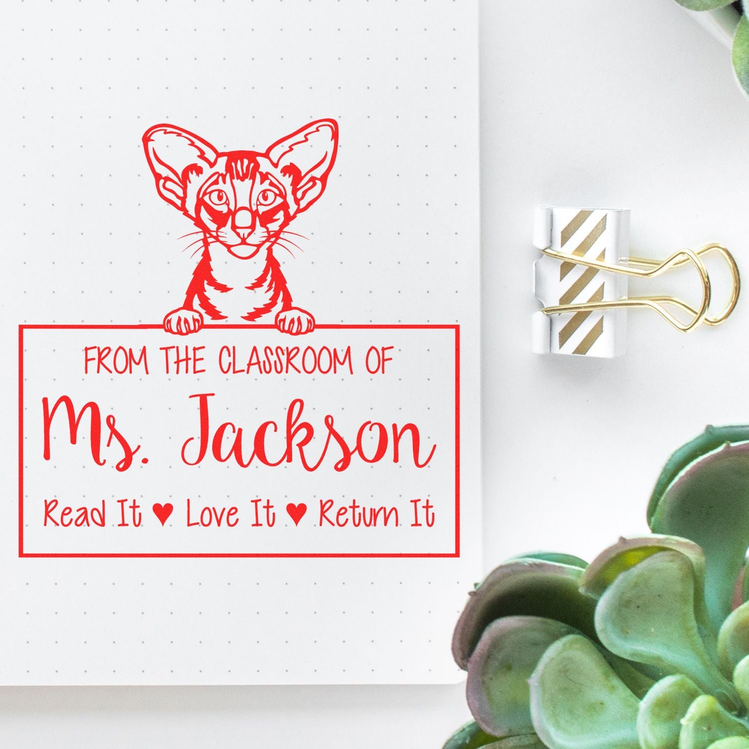 Oriental Shorthair Cat-Themed Book Label Stamp - Engineer Seal Stamps