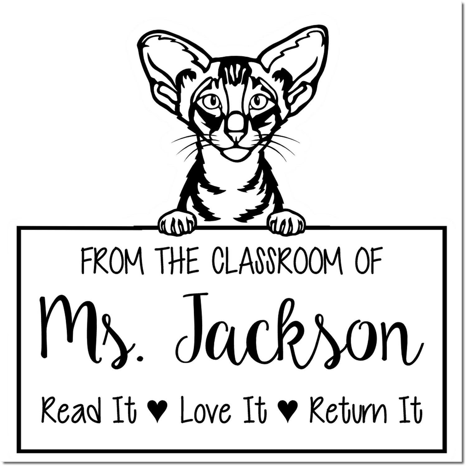 Oriental Shorthair Cat-Themed Book Label Stamp - Engineer Seal Stamps