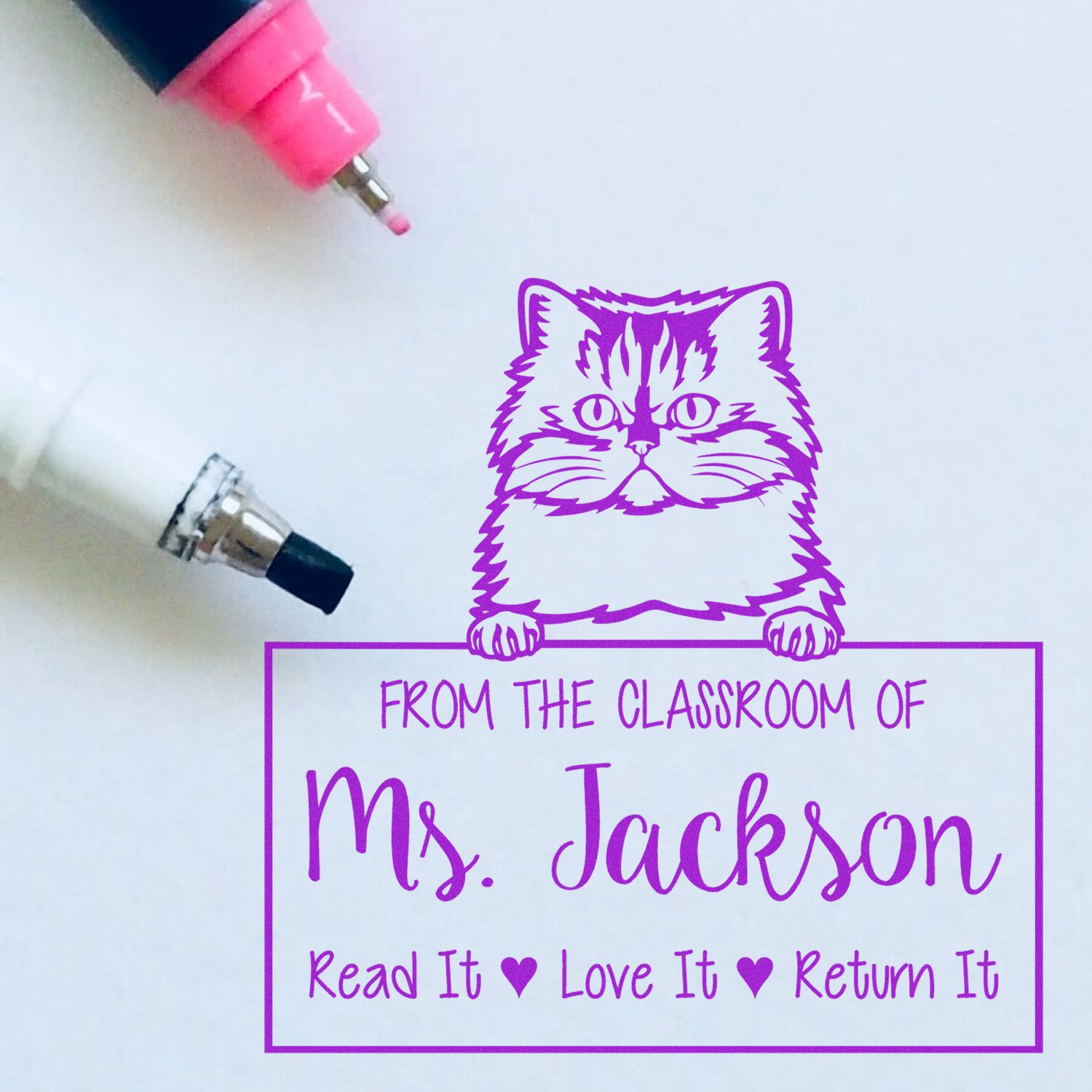 Persian Cat Customized Lending Library Stamp - Engineer Seal Stamps