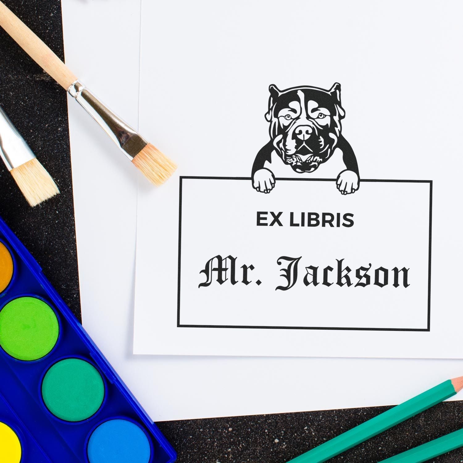 American Bulldog Custom Dog Ex Libris Design Stamp - Engineer Seal Stamps