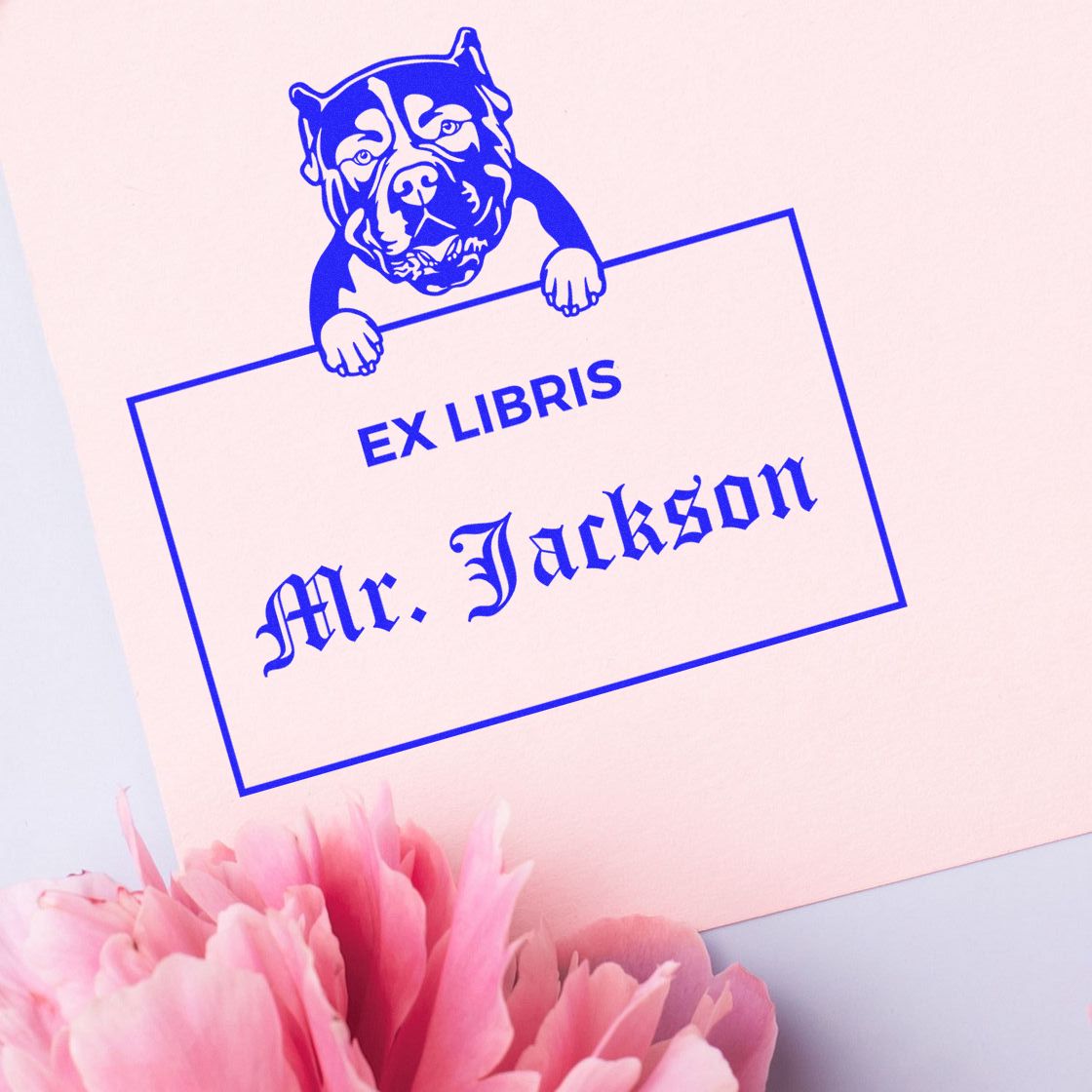 Custom-Made Ex Libris Reading Stamp with American Bulldog - Engineer Seal Stamps