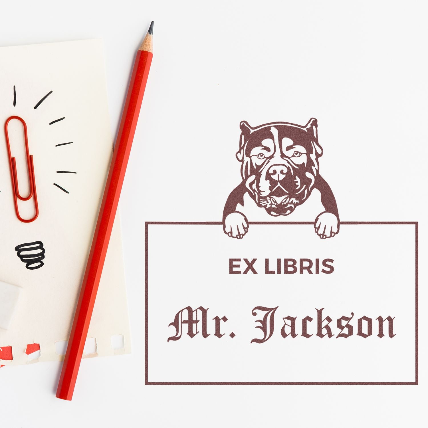 American Bulldog Personalized Dog Themed Ex Libris Book Label Stamp - Engineer Seal Stamps