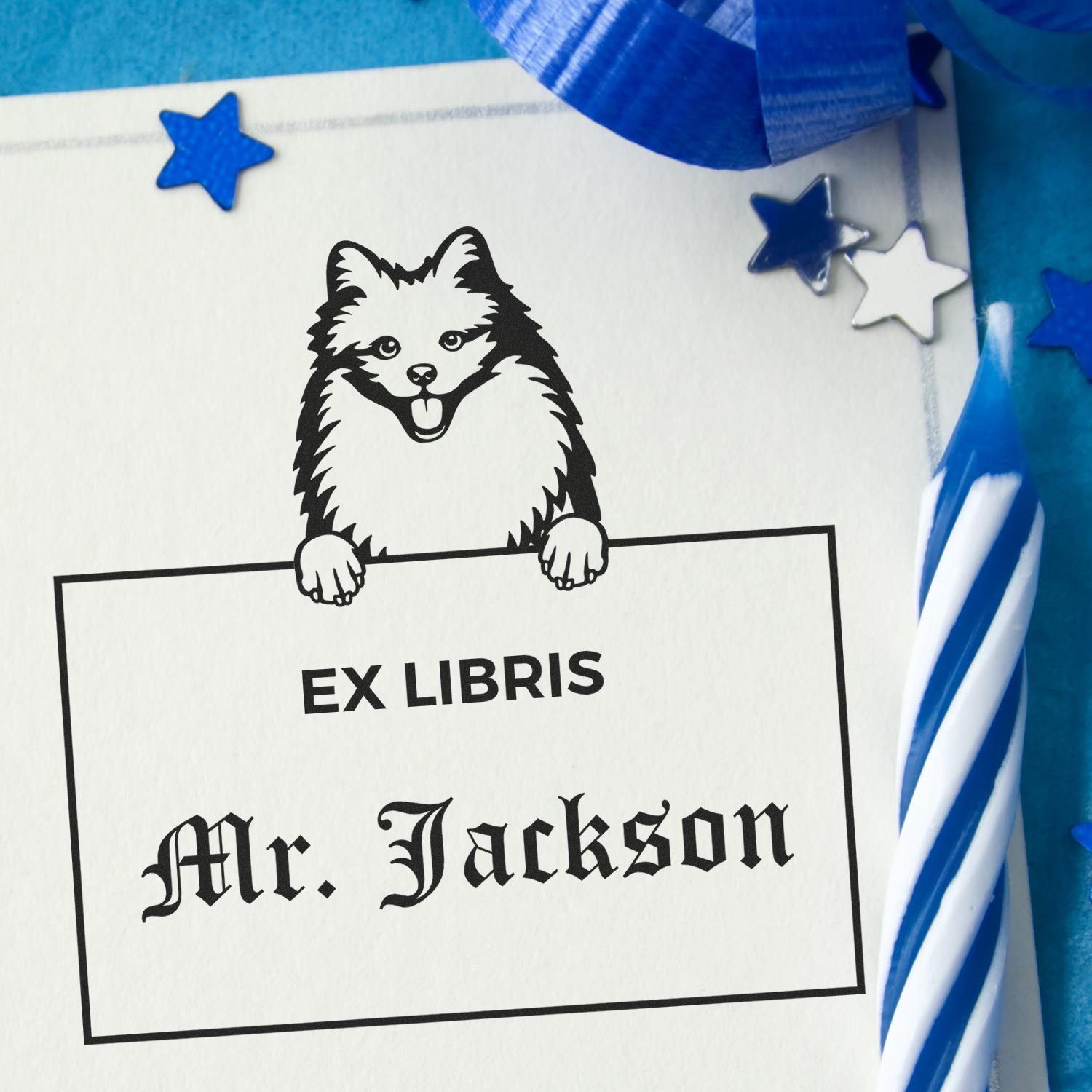 Custom-Made Ex Libris Reading Stamper with American Eskimo - Engineer Seal Stamps
