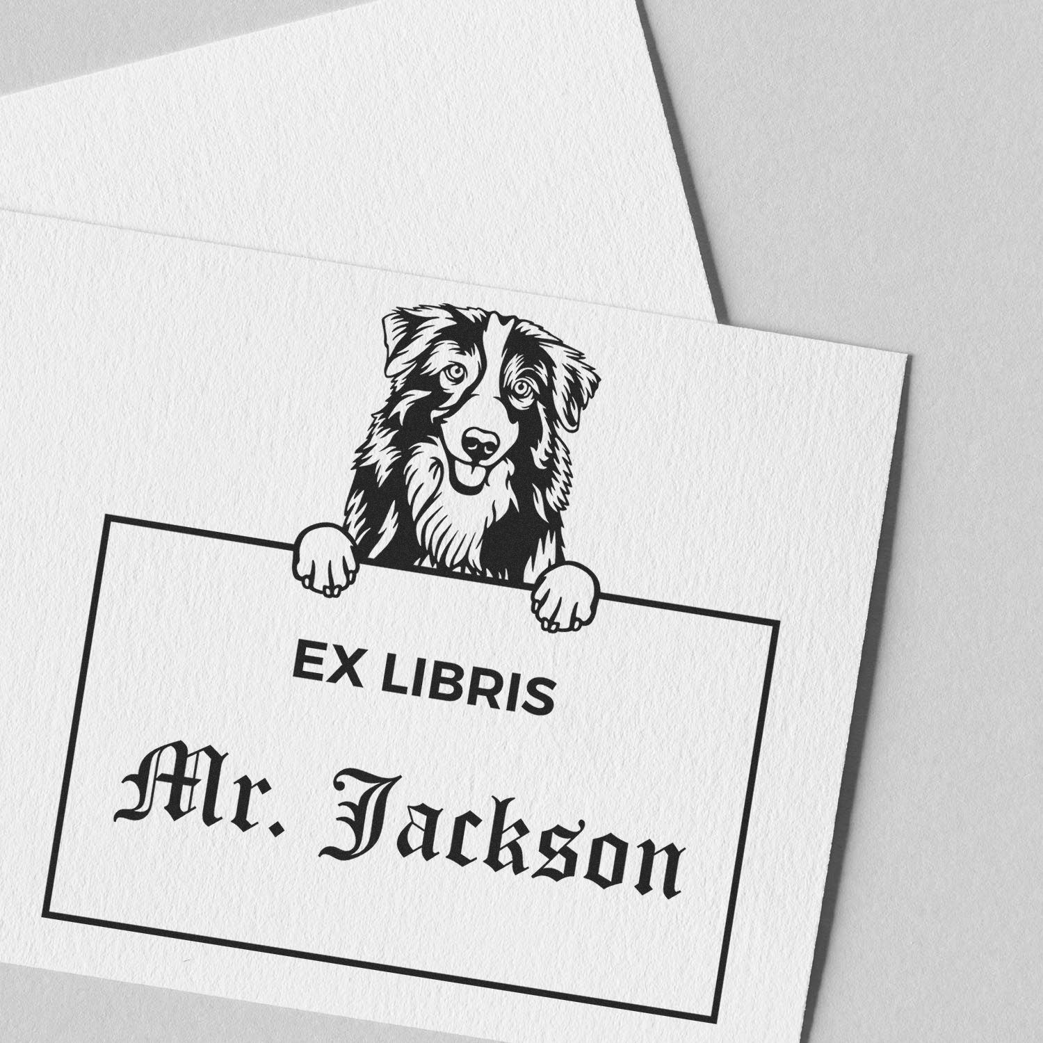 Australian Shepherd Custom Dog Book Ex Libris Stamp - Engineer Seal Stamps