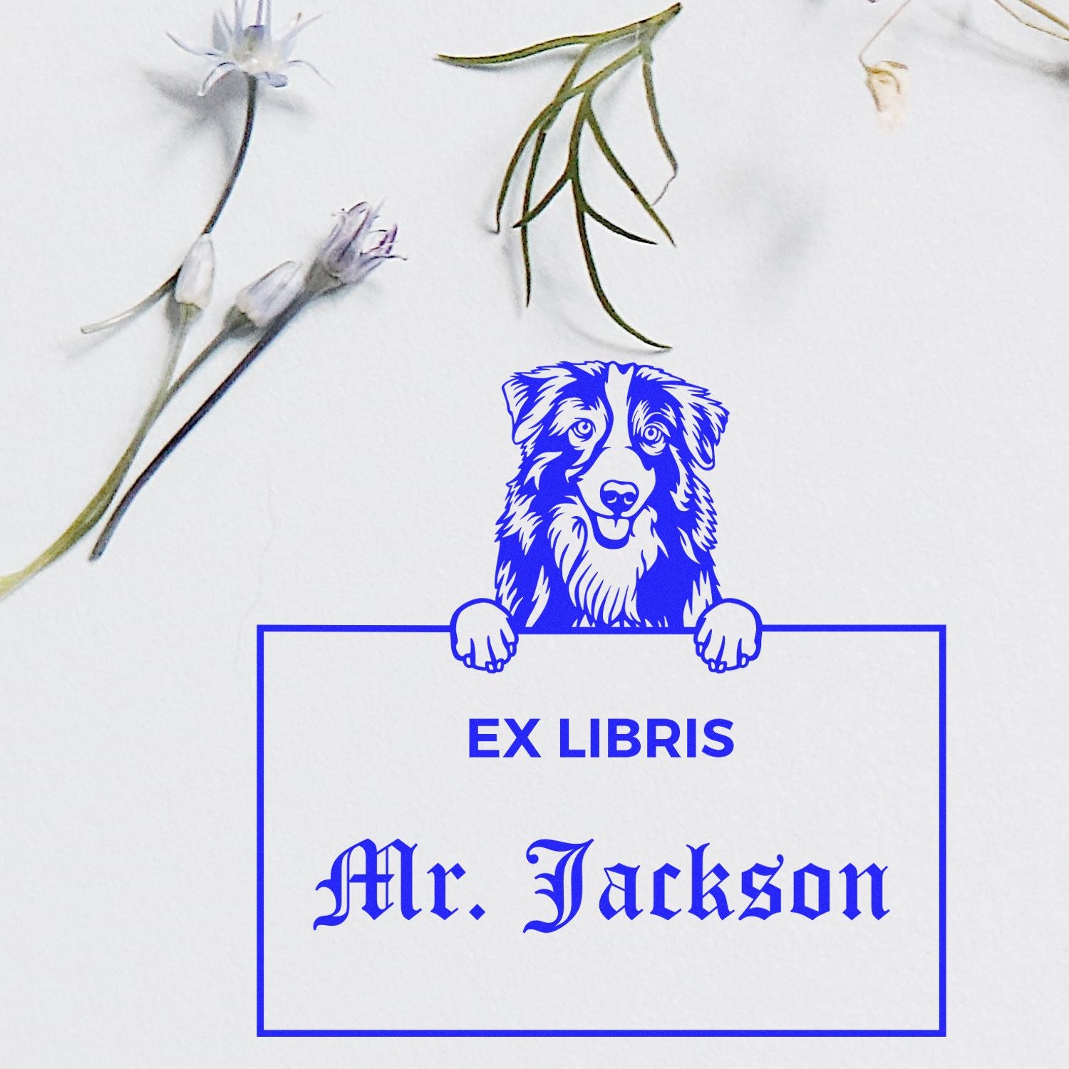 Australian Shepherd Personalized Dog Themed Ex Libris Bookplate Stamp - Engineer Seal Stamps