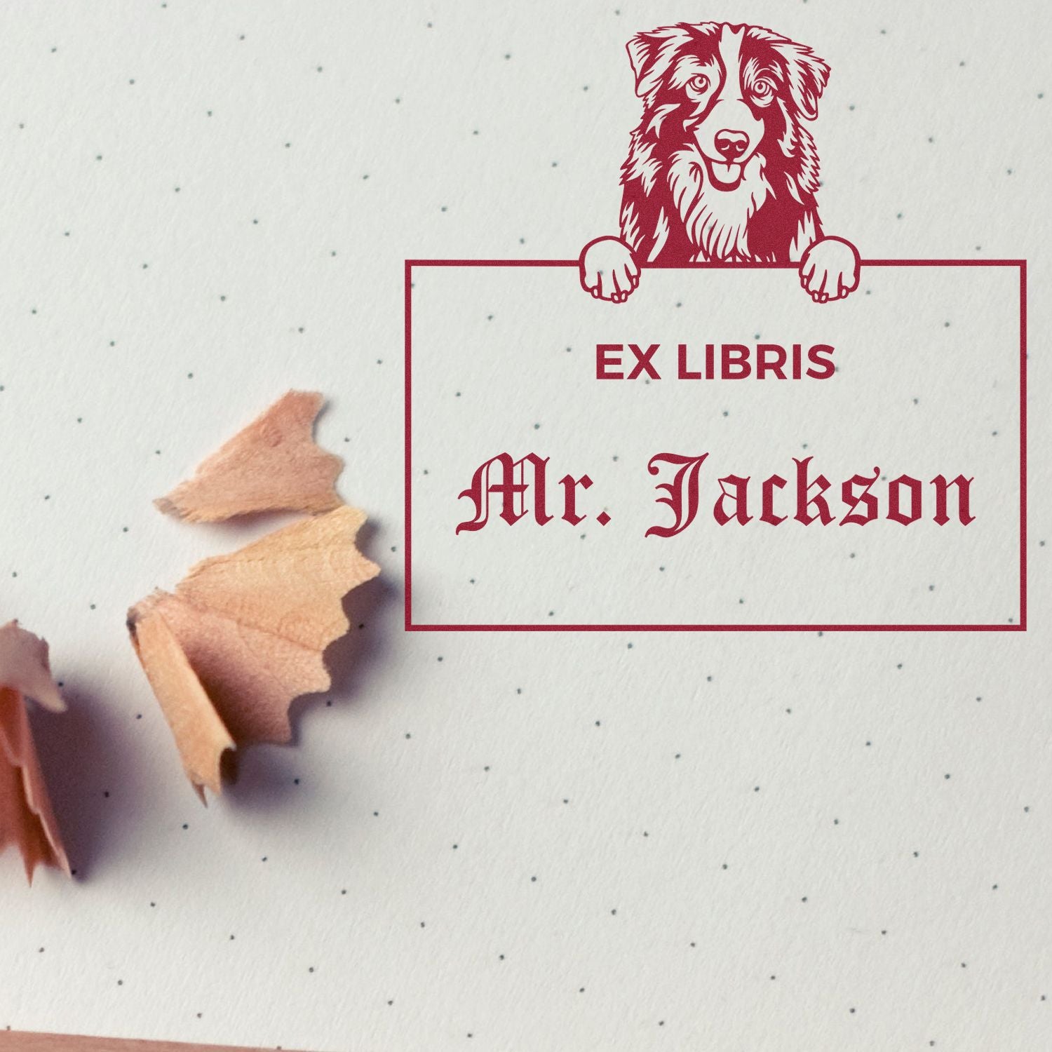 Australian Shepherd Custom Dog Book Ex Libris Stamp - Engineer Seal Stamps