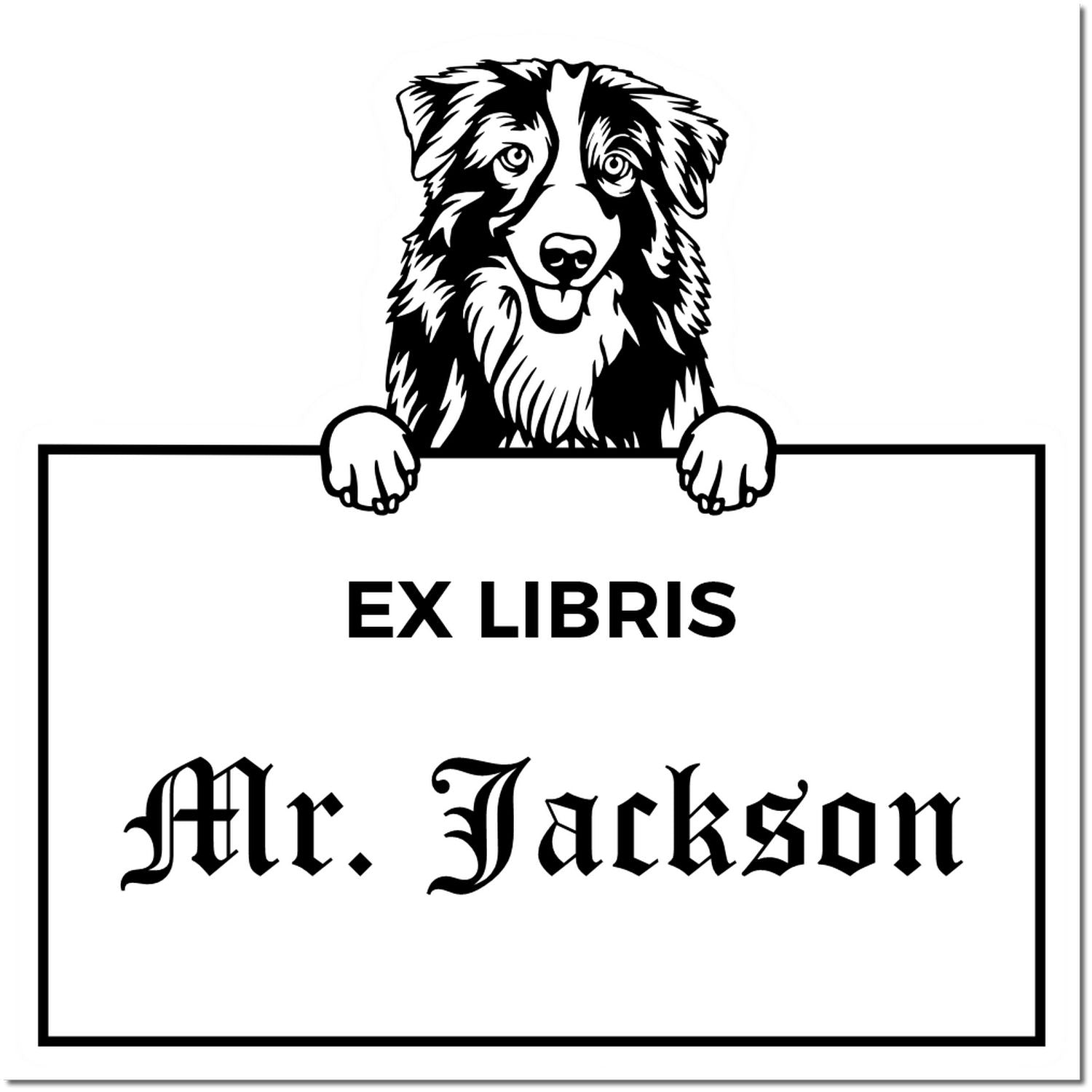Australian Shepherd Personalized Dog Themed Ex Libris Bookplate Stamp - Engineer Seal Stamps