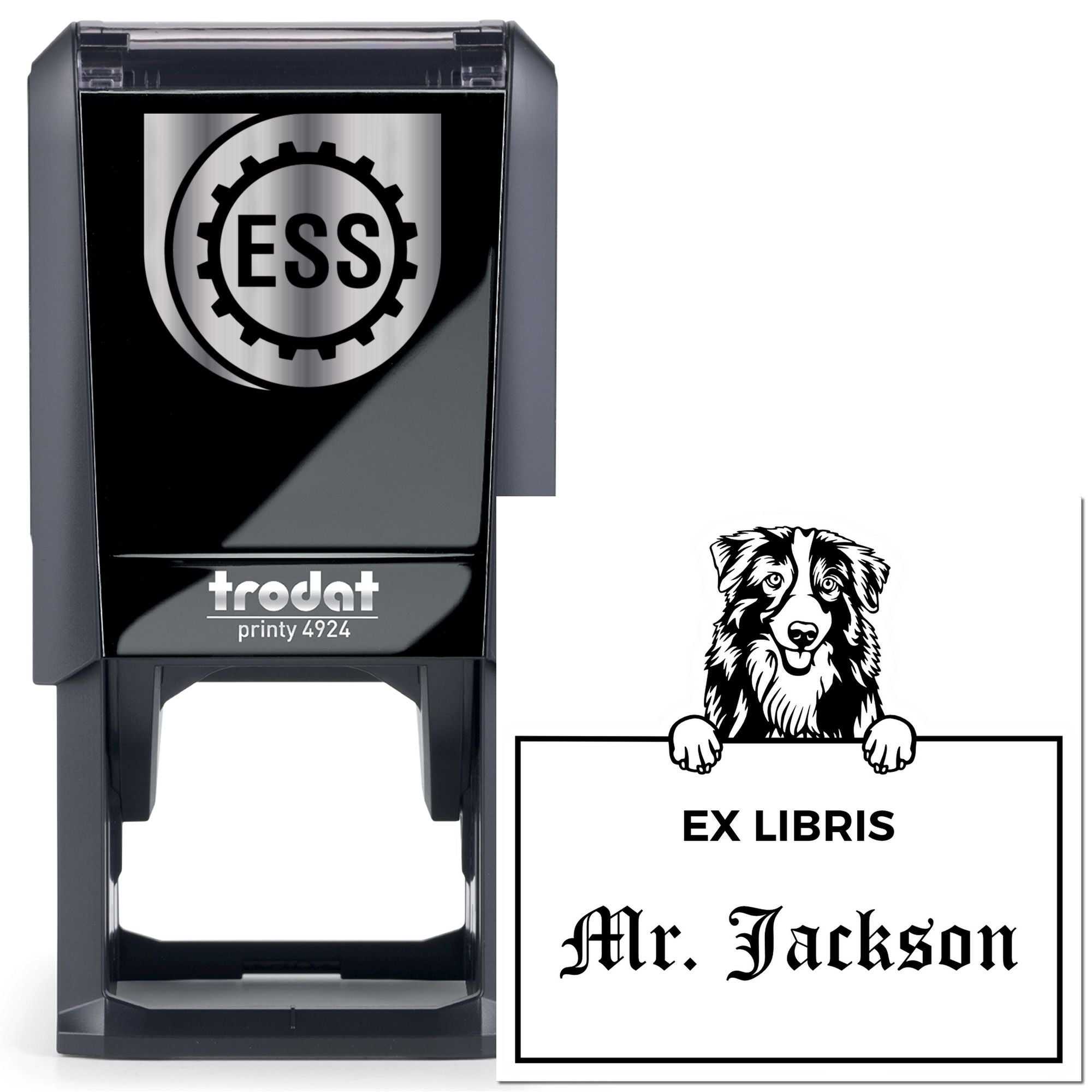 Australian Shepherd Custom Dog Book Ex Libris Stamp - Engineer Seal Stamps