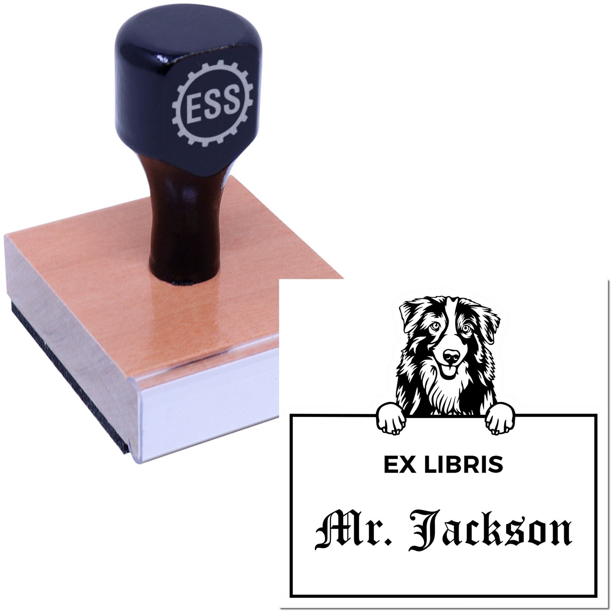Australian Shepherd Personalized Dog Themed Ex Libris Bookplate Stamp - Engineer Seal Stamps