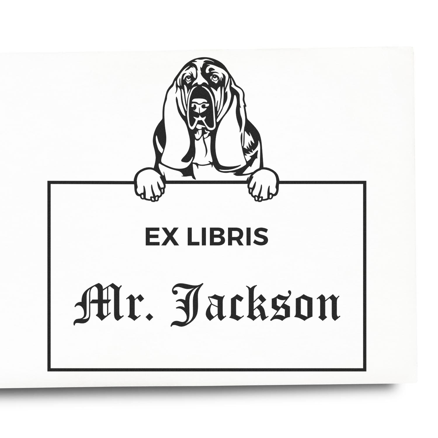 Basset Hound Custom Puppy Dog Ex Libris Book Label Stamp - Engineer Seal Stamps