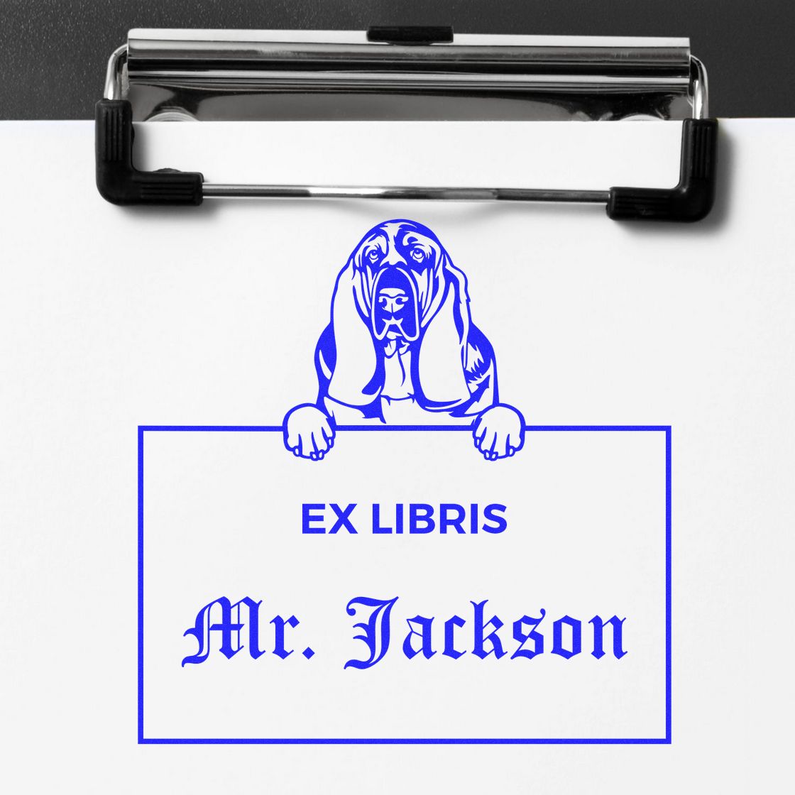 Basset Hound Personalized Dog Themed Ex Libris Library Stamp - Engineer Seal Stamps