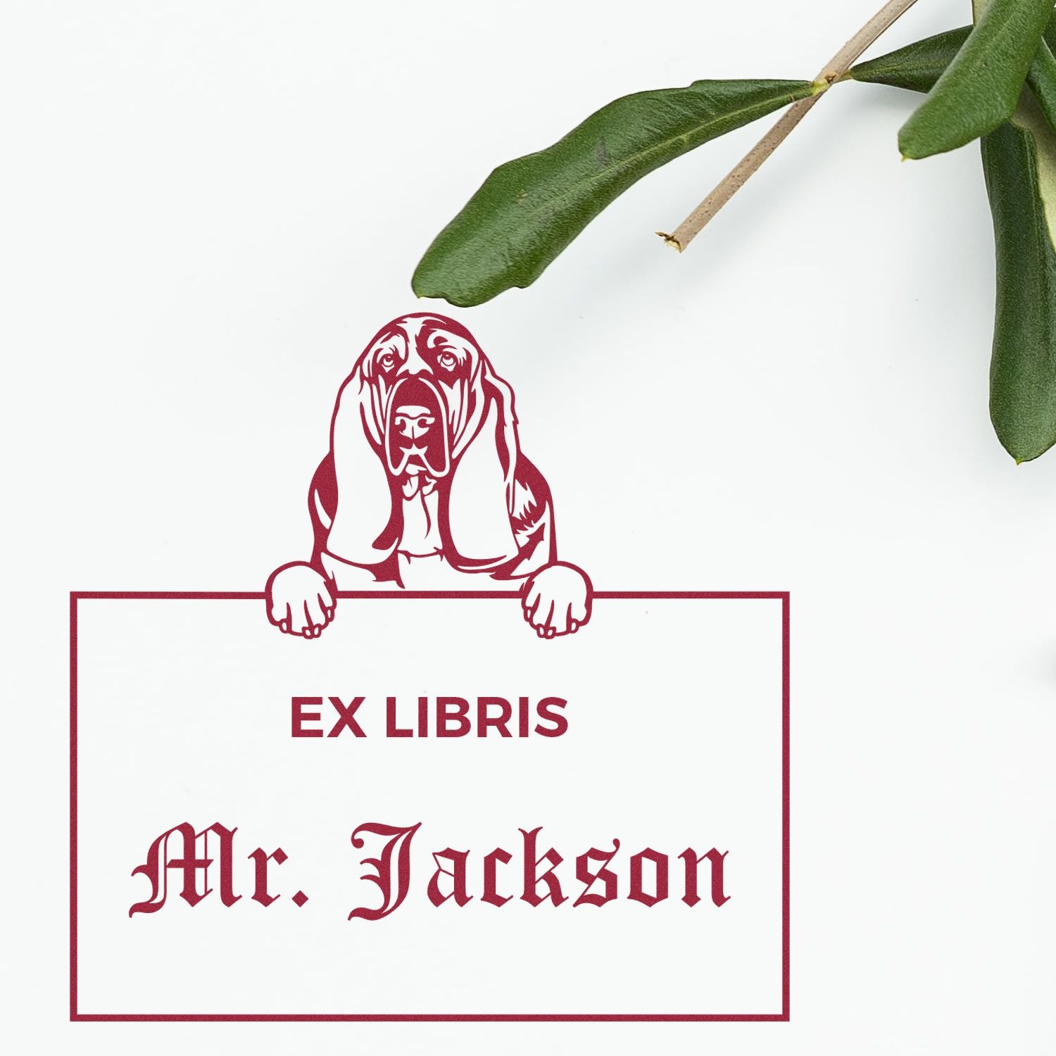 Basset Hound Custom Puppy Dog Ex Libris Book Label Stamp - Engineer Seal Stamps