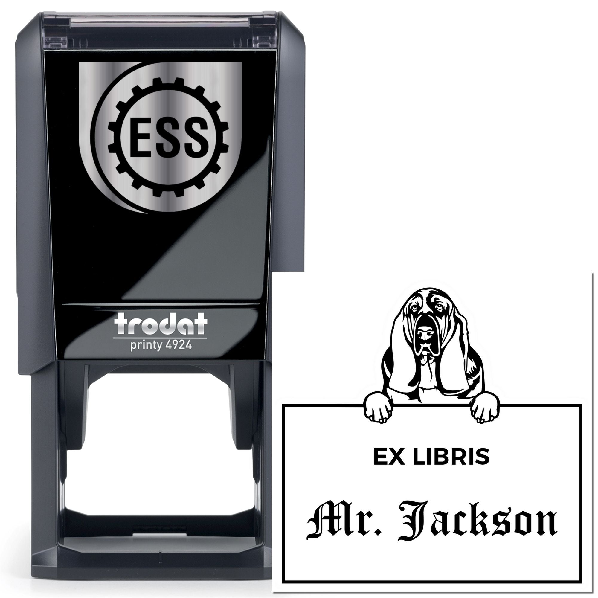 Basset Hound Custom Puppy Dog Ex Libris Book Label Stamp - Engineer Seal Stamps