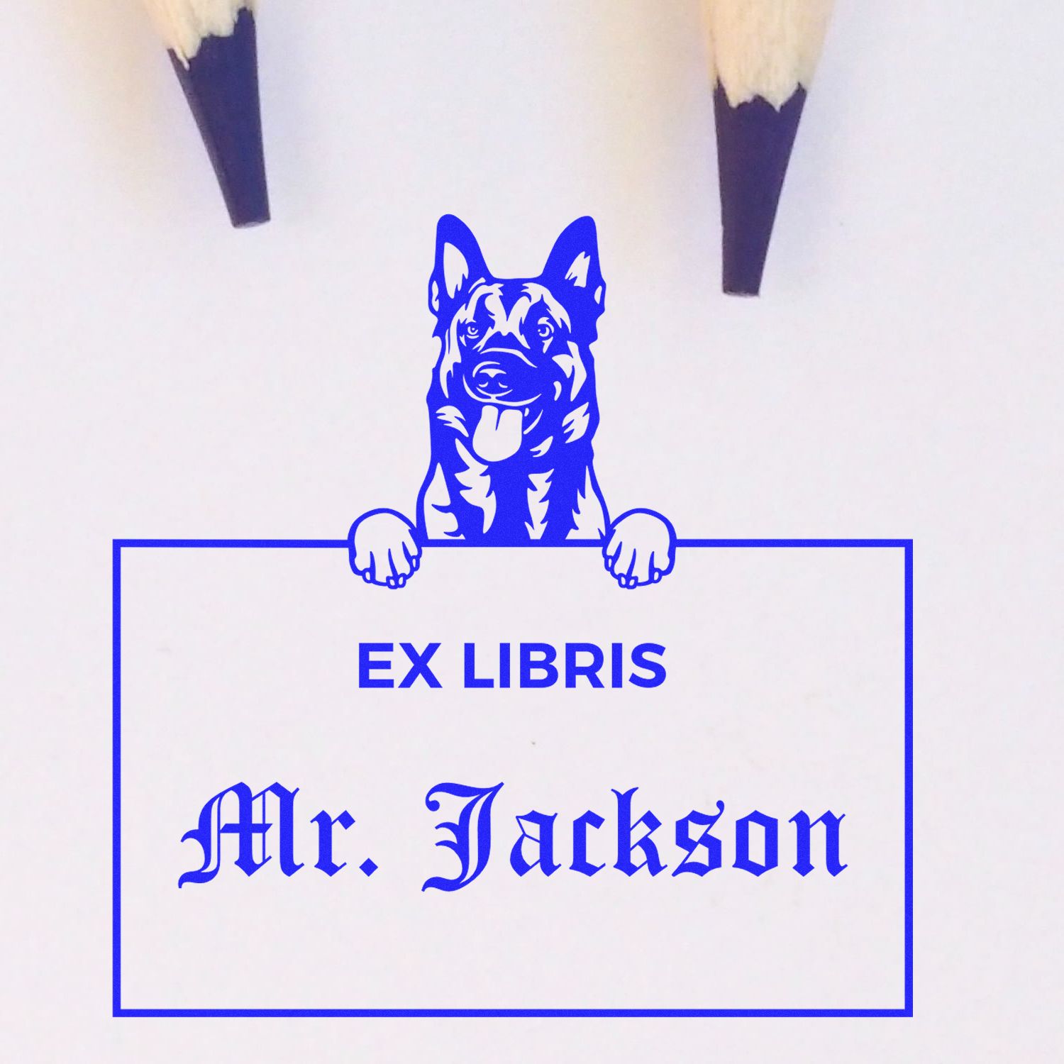Belgian Malinois Personalized Dog Themed Ex Libris Label Stamp - Engineer Seal Stamps