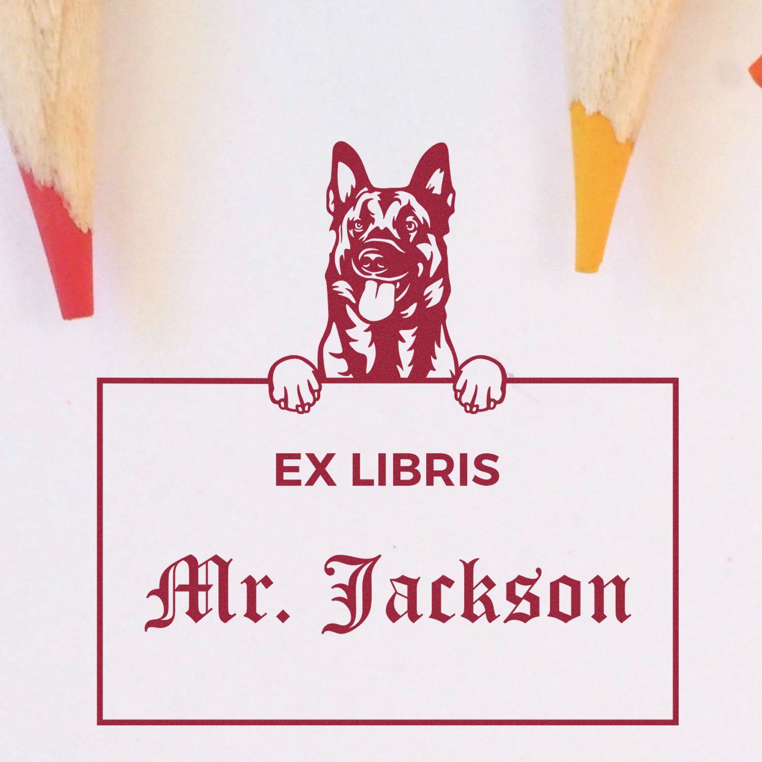 Custom-Made ExLibris Stamp with Belgian Malinois - Engineer Seal Stamps