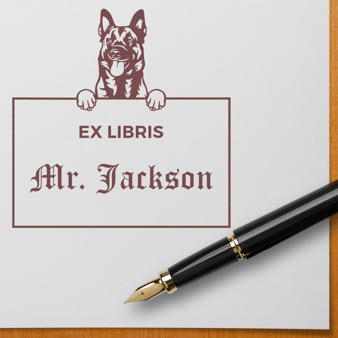 Custom-Made ExLibris Stamp with Belgian Malinois - Engineer Seal Stamps