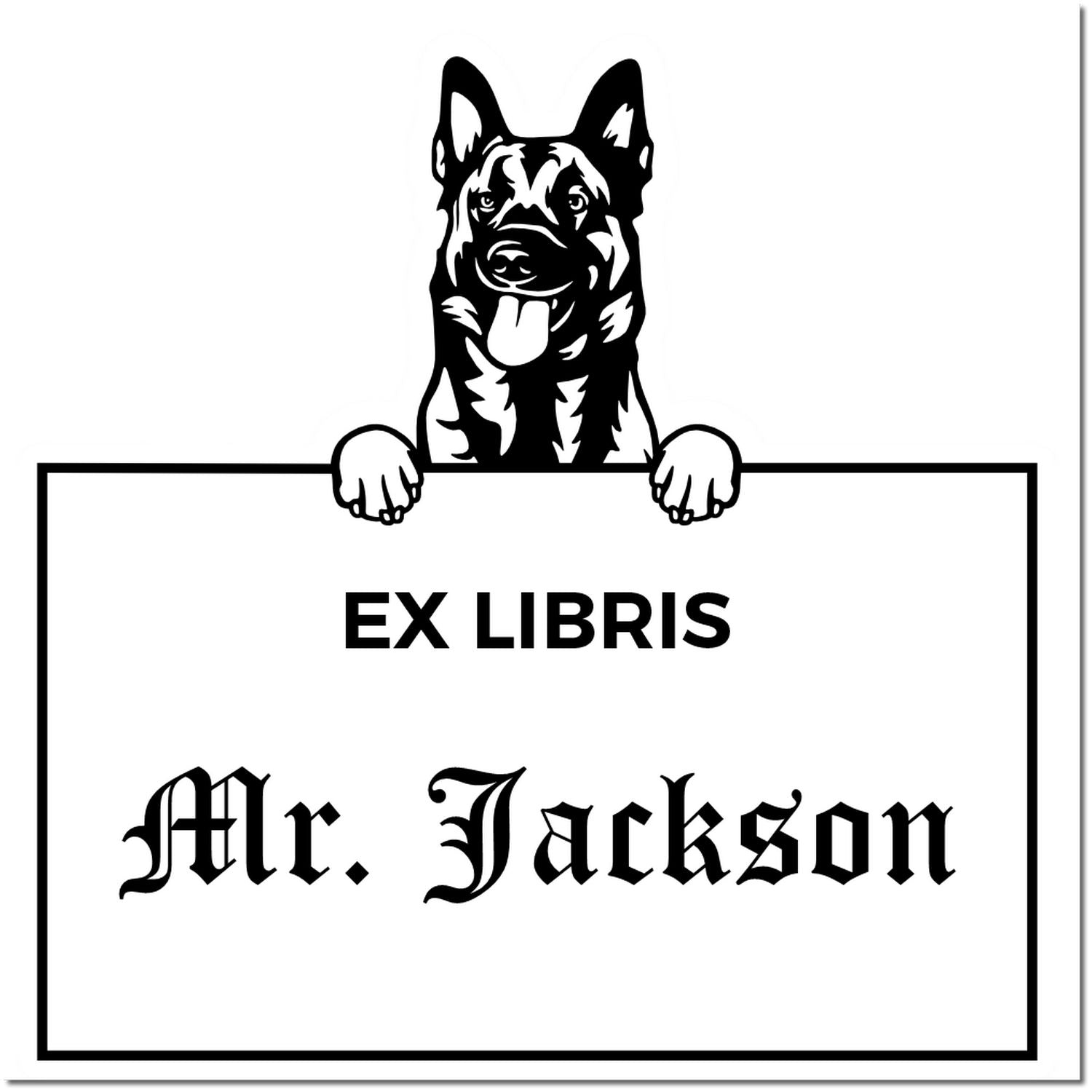 Belgian Malinois Personalized Dog Themed Ex Libris Label Stamp - Engineer Seal Stamps