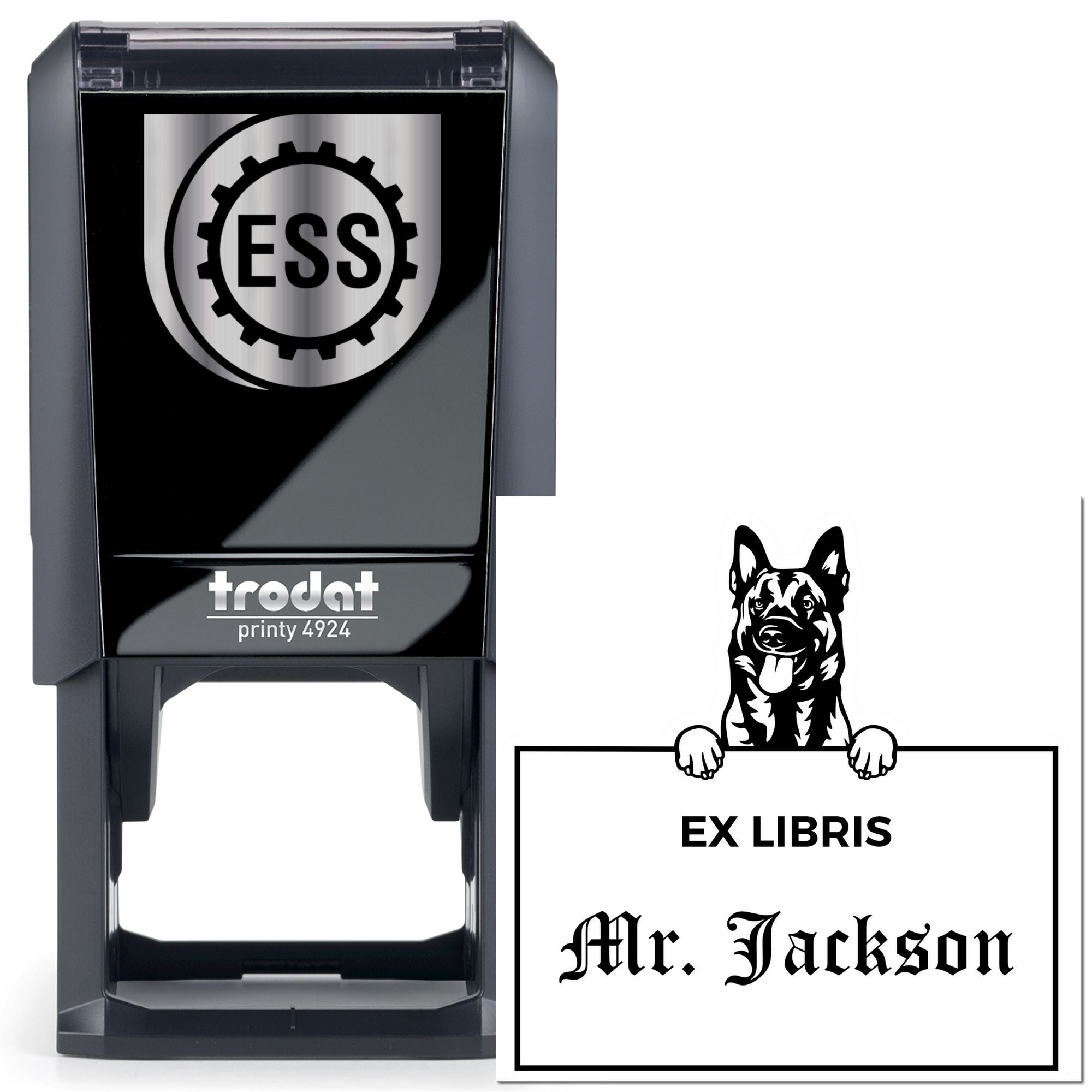 Belgian Malinois Custom Puppy Dog Ex Libris Book Stamp - Engineer Seal Stamps