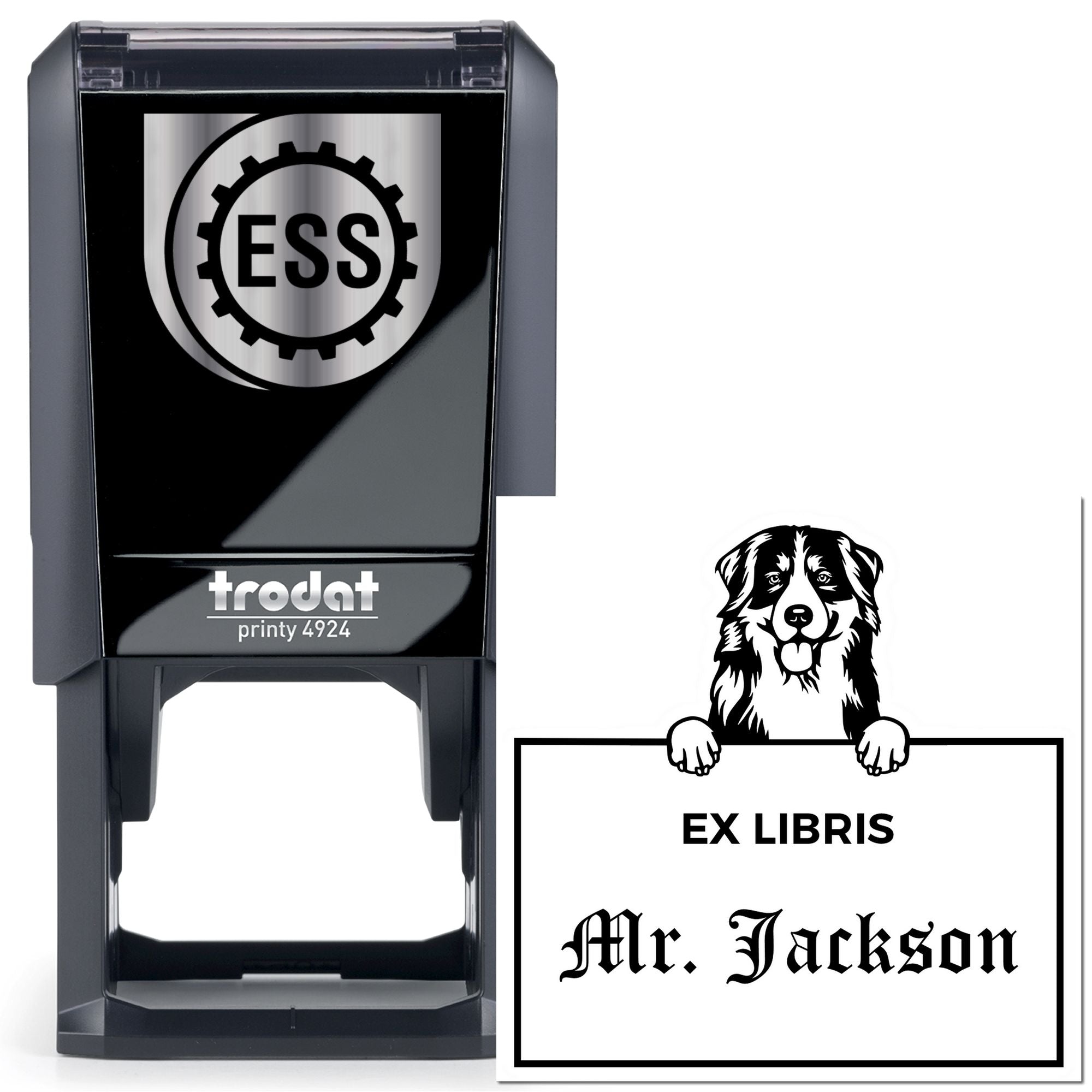 Bernese Mountain Custom Puppy Dog Ex Libris Bookplate Stamp - Engineer Seal Stamps