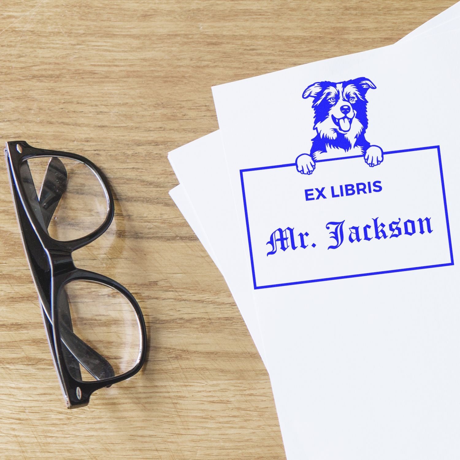 Border Collies Custom Puppy Dog Ex Libris Label Stamp - Engineer Seal Stamps