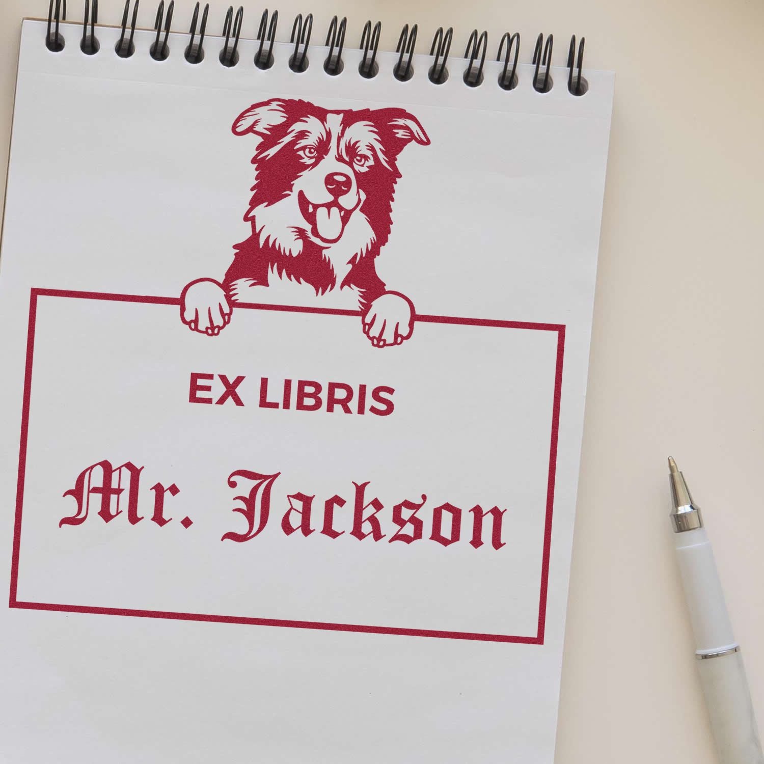 Made-to-Order Ex Libris Classroom Stamp with Border Collies - Engineer Seal Stamps