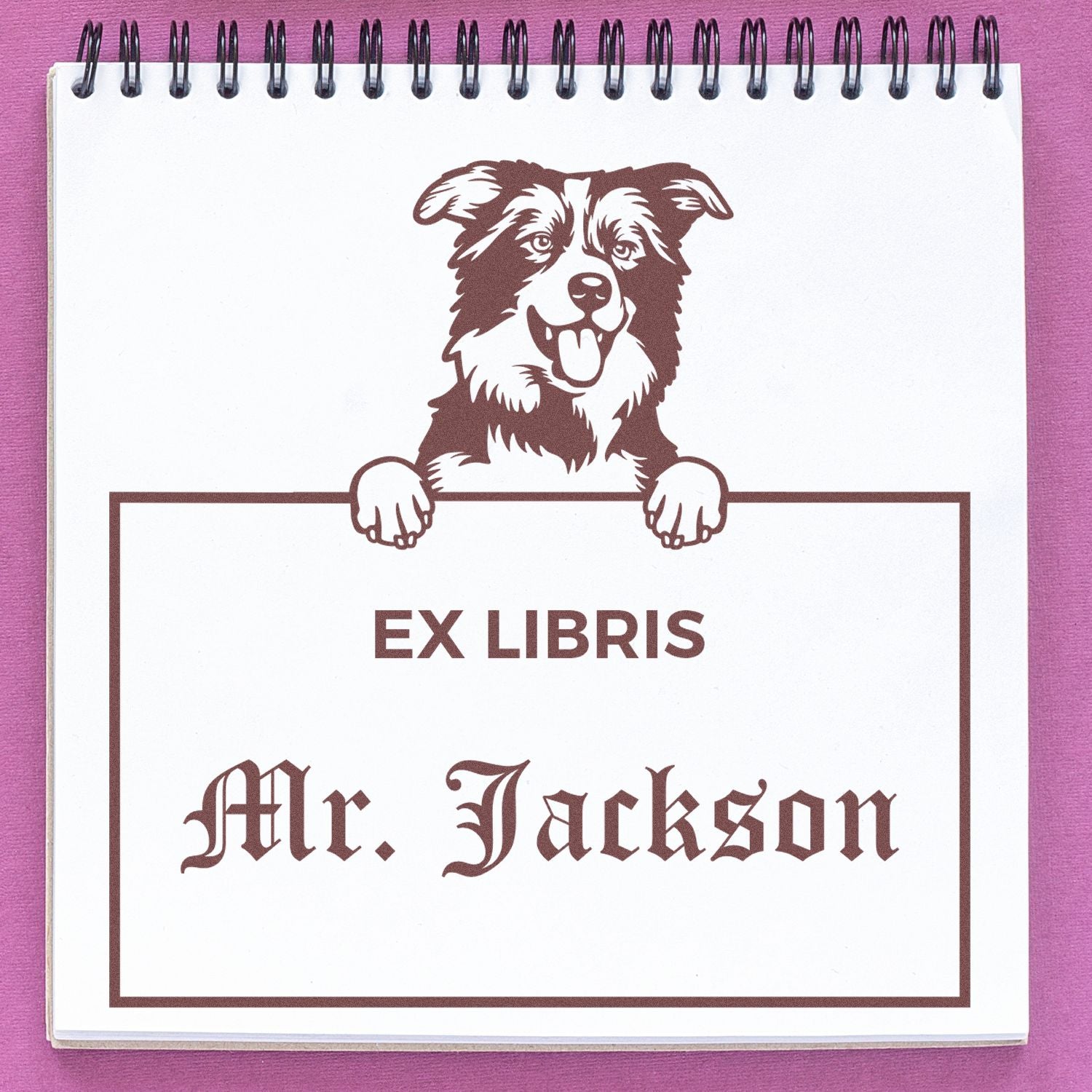 Border Collies Personalized Puppy Themed Ex Libris Stamp - Engineer Seal Stamps