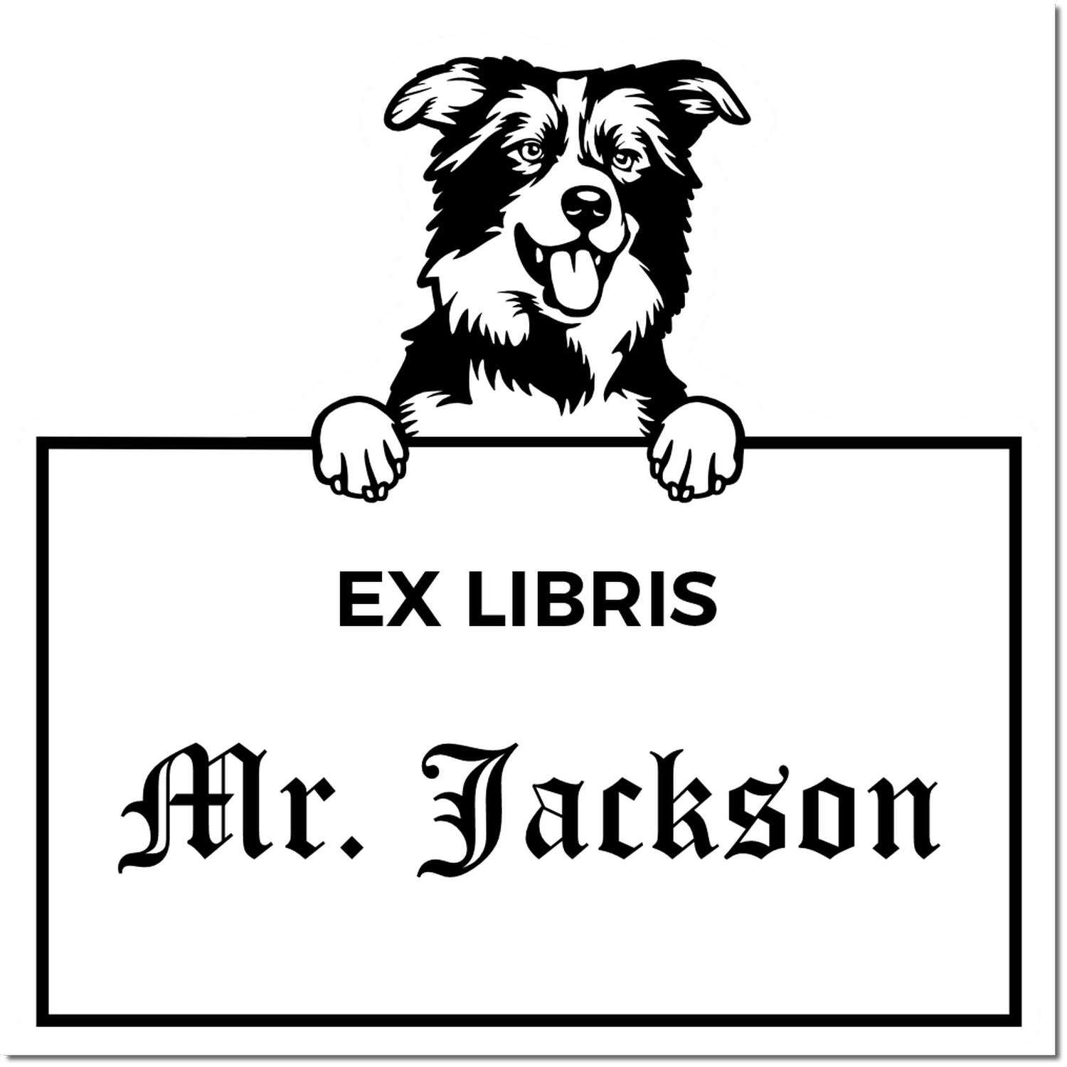 Border Collies Custom Puppy Dog Ex Libris Label Stamp - Engineer Seal Stamps