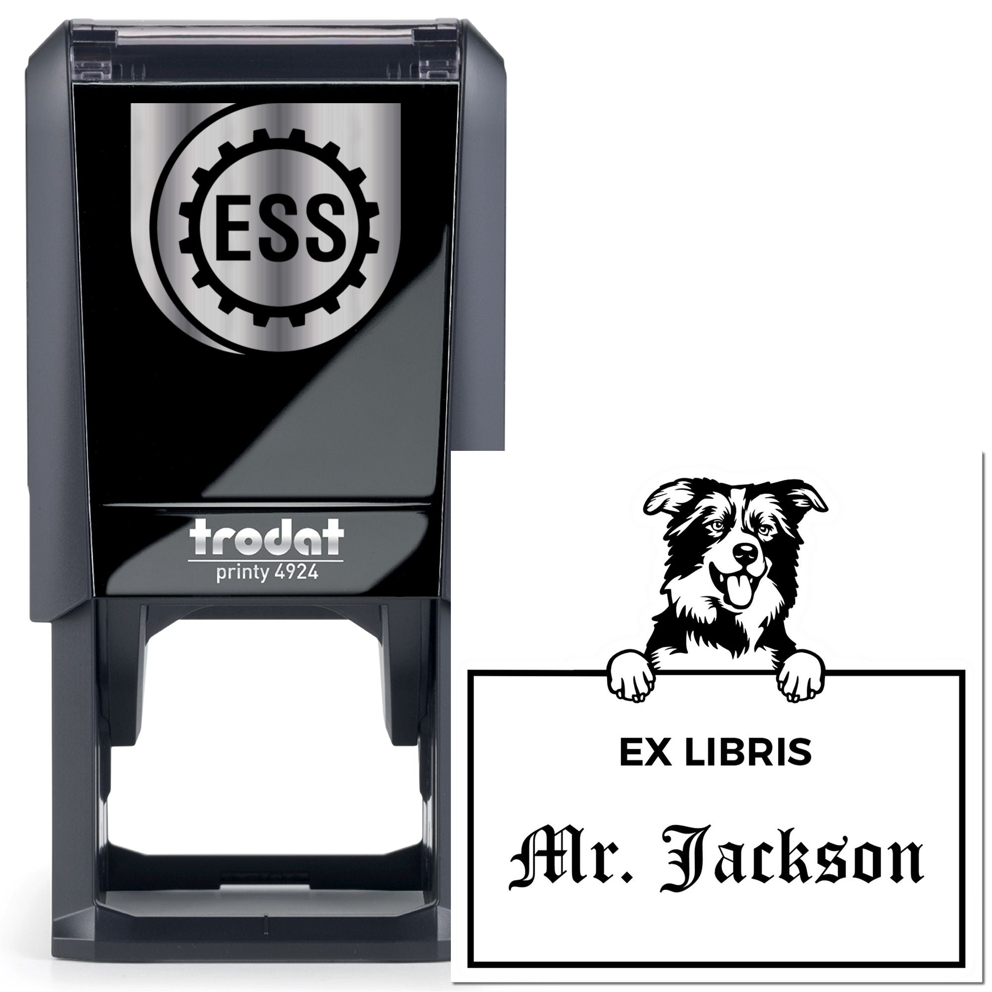 Border Collies Custom Puppy Dog Ex Libris Label Stamp - Engineer Seal Stamps