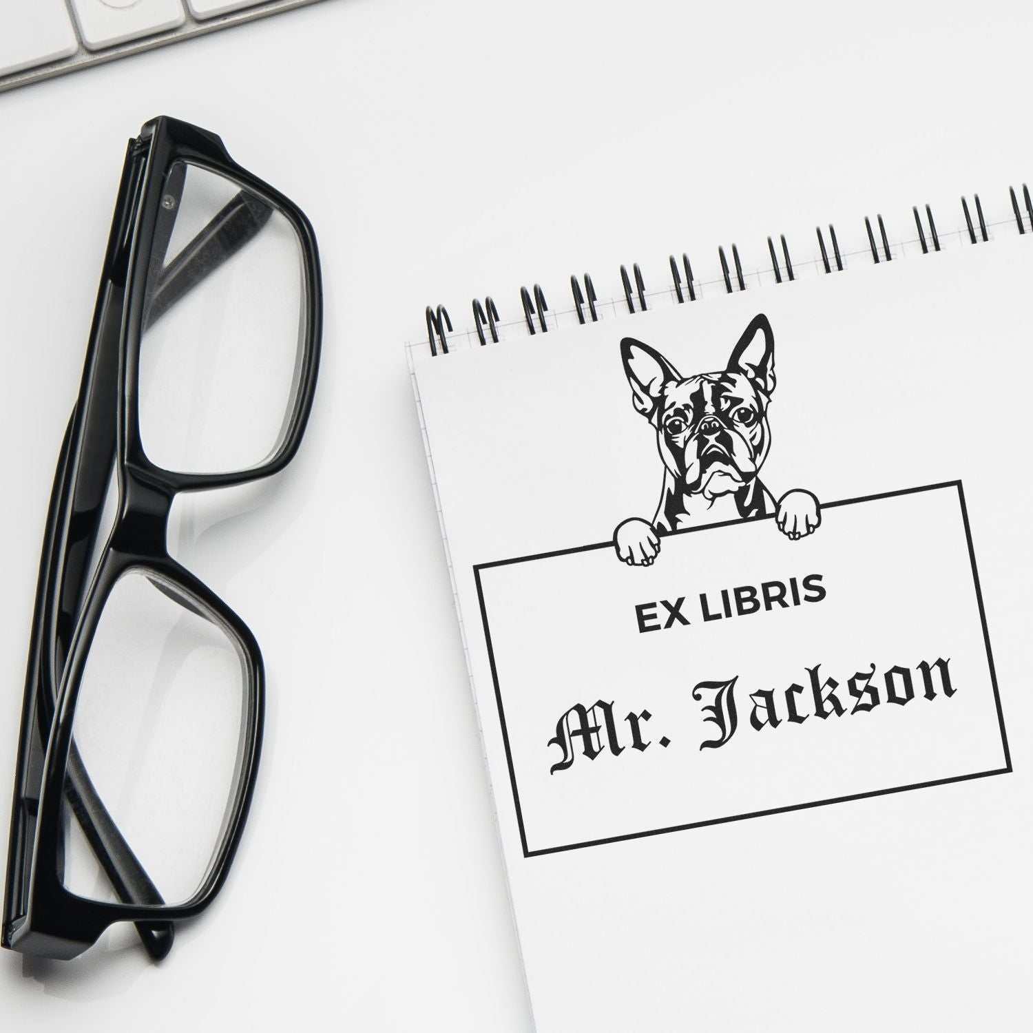 Boston Terrier Custom Puppy Dog Ex Libris Book Ownership Stamp - Engineer Seal Stamps