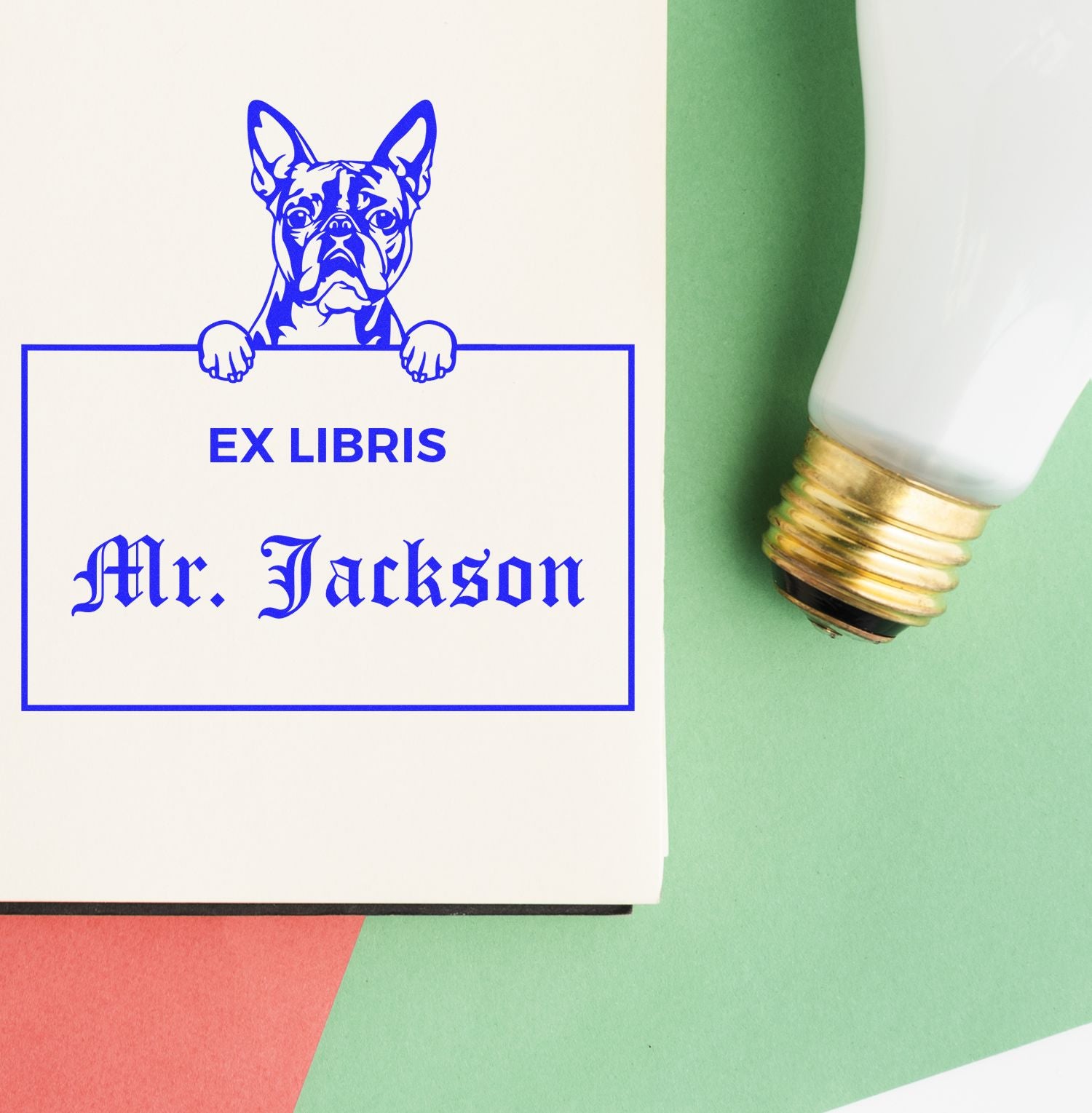 Boston Terrier Custom Ex Libris Book Stamp - Engineer Seal Stamps