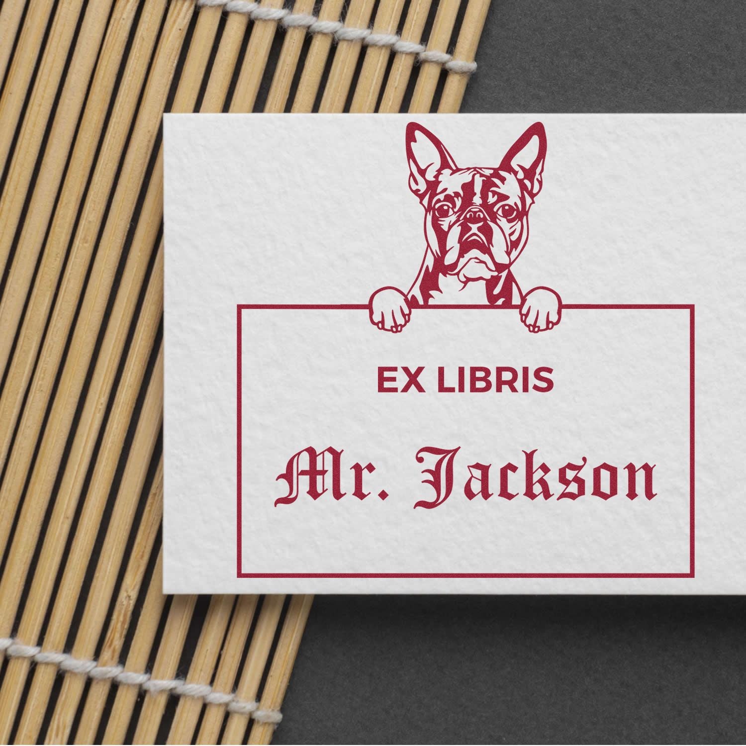 Boston Terrier Personalized Puppy Themed Ex Libris Book Stamp