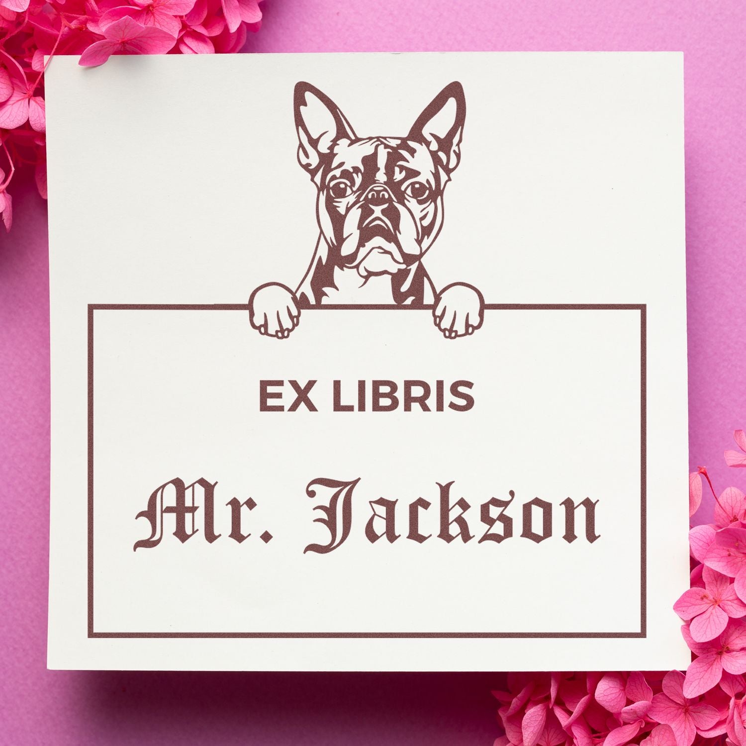 Boston Terrier Custom Ex Libris Book Stamp - Engineer Seal Stamps