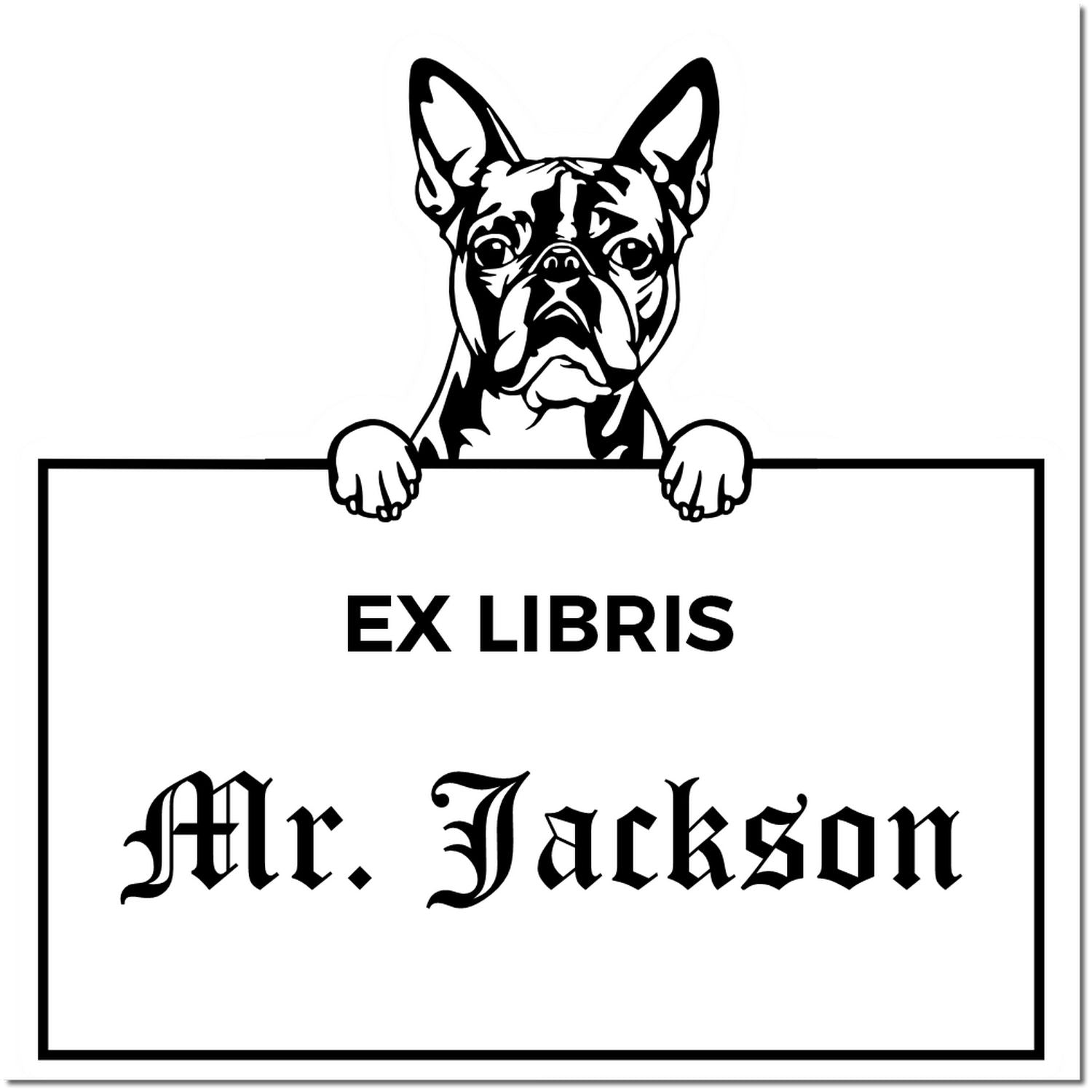 Boston Terrier Custom Puppy Dog Ex Libris Book Ownership Stamp - Engineer Seal Stamps
