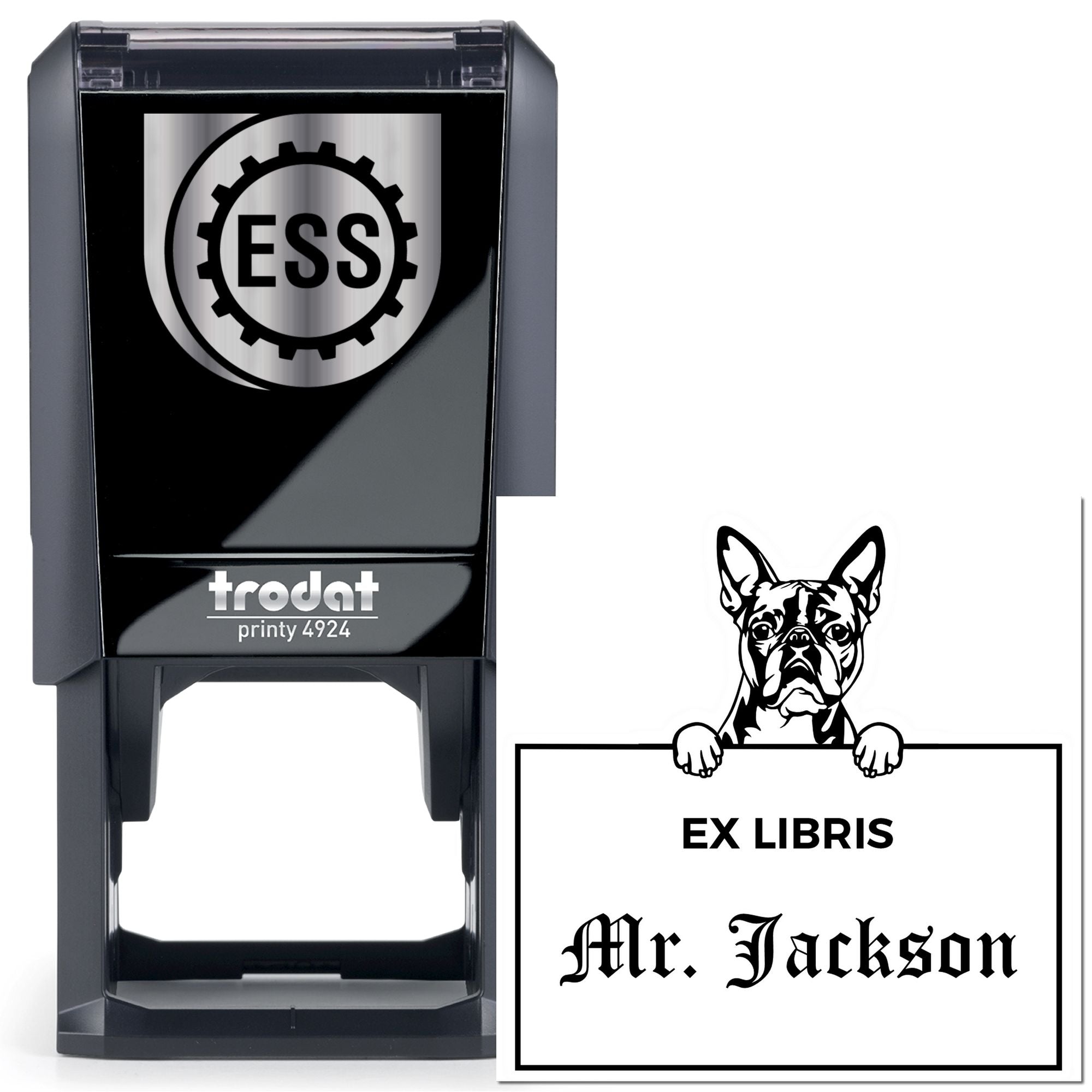 Boston Terrier Custom Puppy Dog Ex Libris Book Ownership Stamp - Engineer Seal Stamps