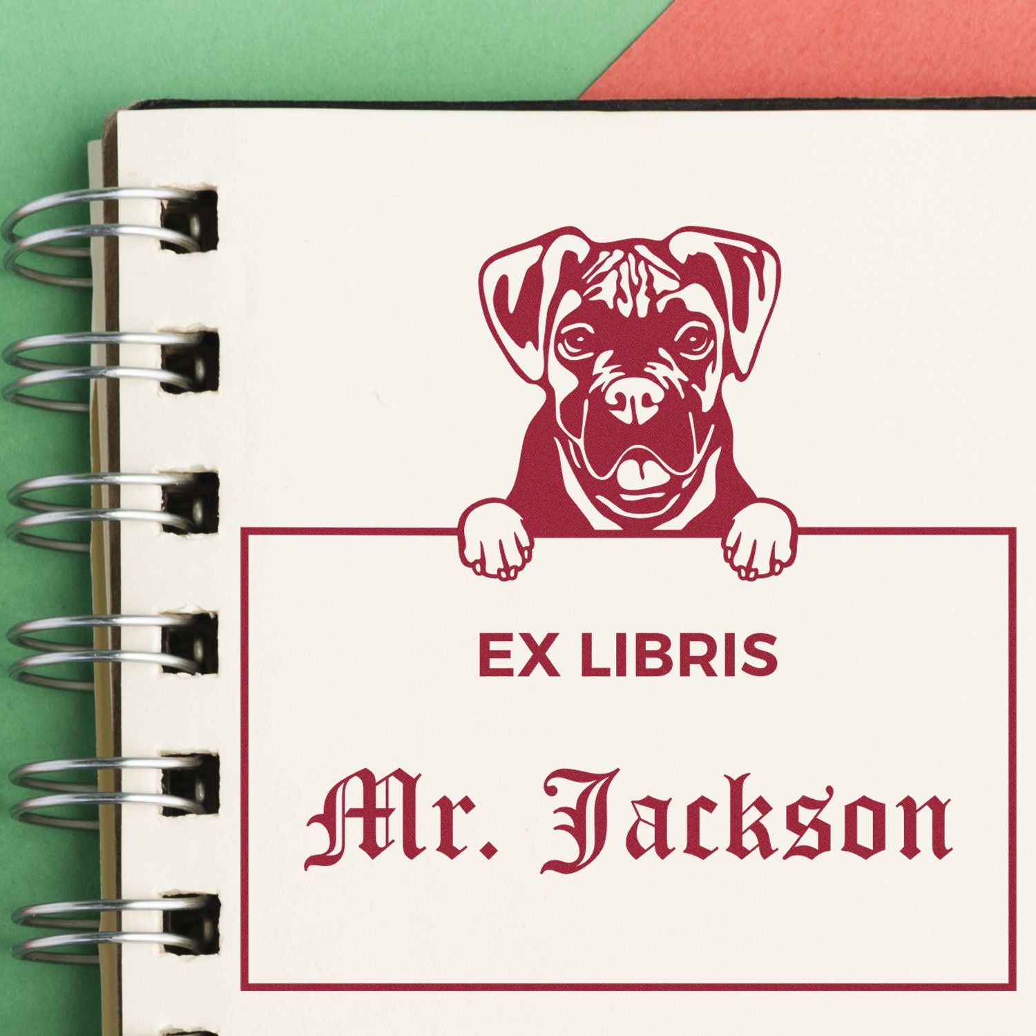 Boxer Personalized Puppy Themed Ex Libris Bookplate Stamp