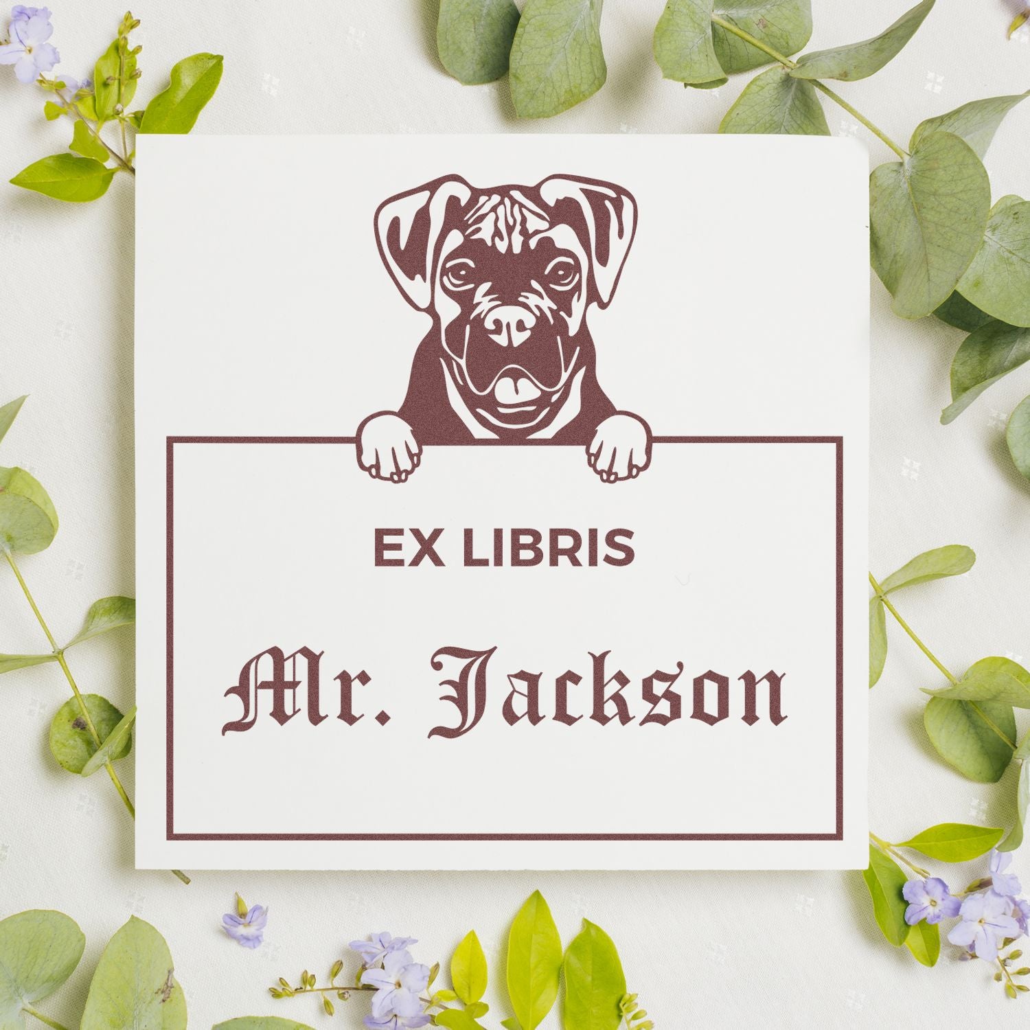 Boxer Personalized Puppy Themed Ex Libris Bookplate Stamp - Engineer Seal Stamps