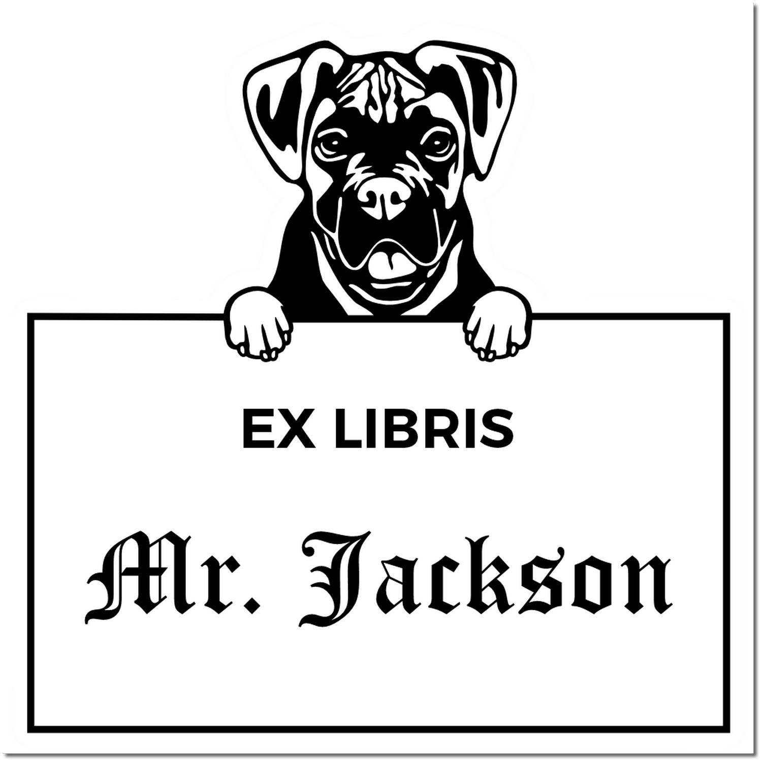 Boxer Personalized Puppy Themed Ex Libris Bookplate Stamp - Engineer Seal Stamps