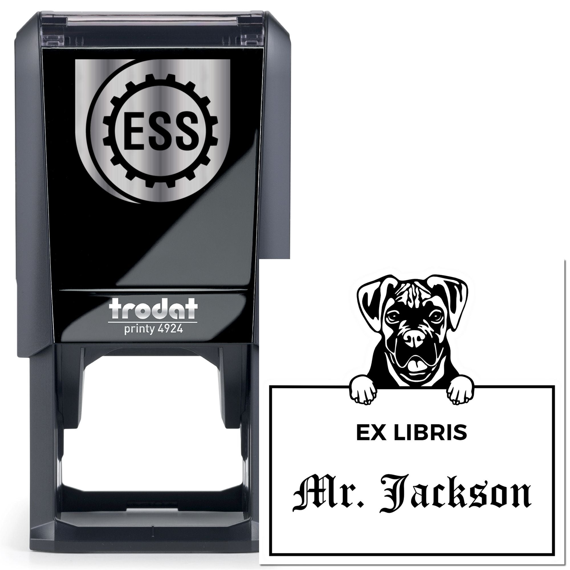 Boxer Custom Puppy Dog Book Ex Libris Stamp - Engineer Seal Stamps