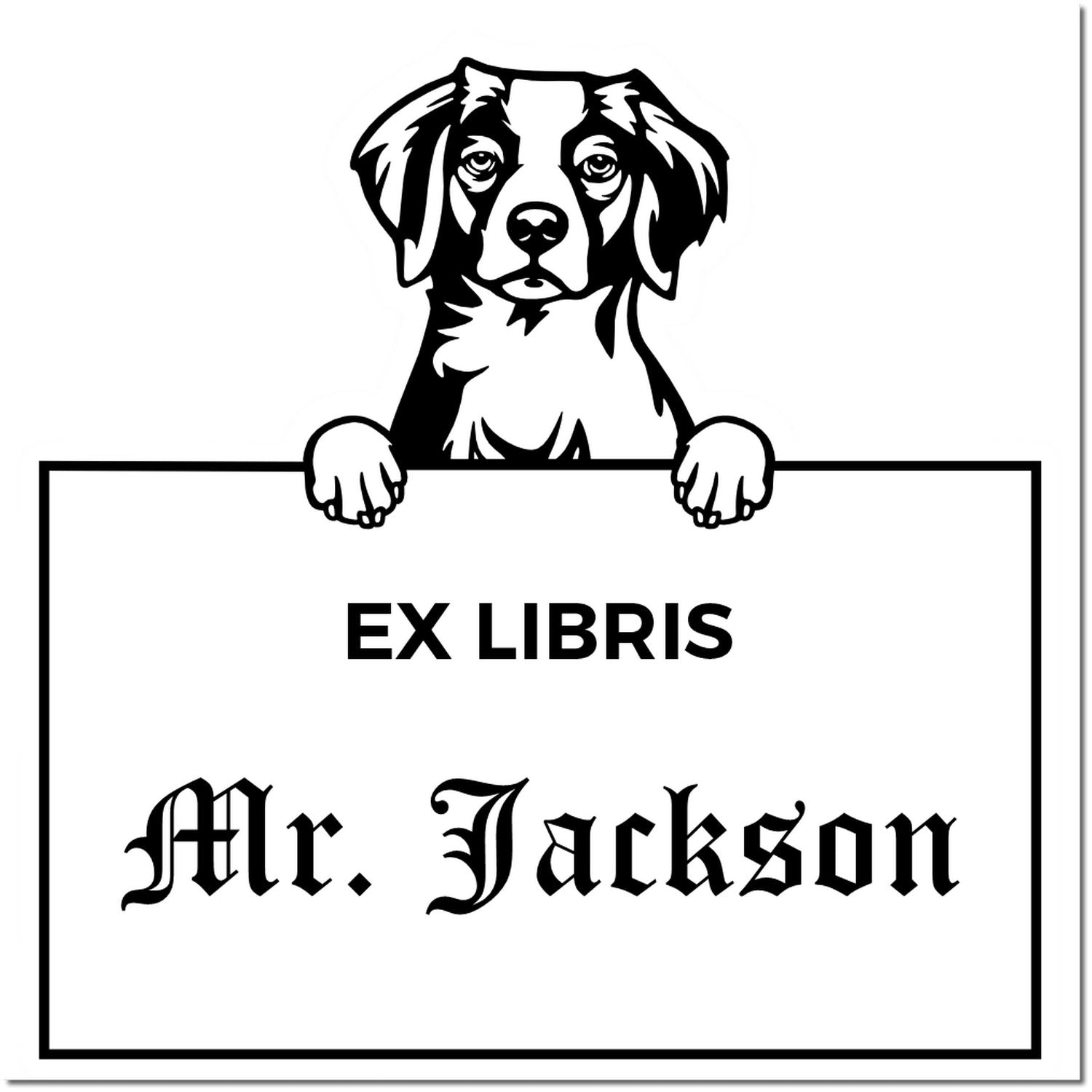 Brittany Custom Puppy Ex Libris Book Label Stamp - Engineer Seal Stamps