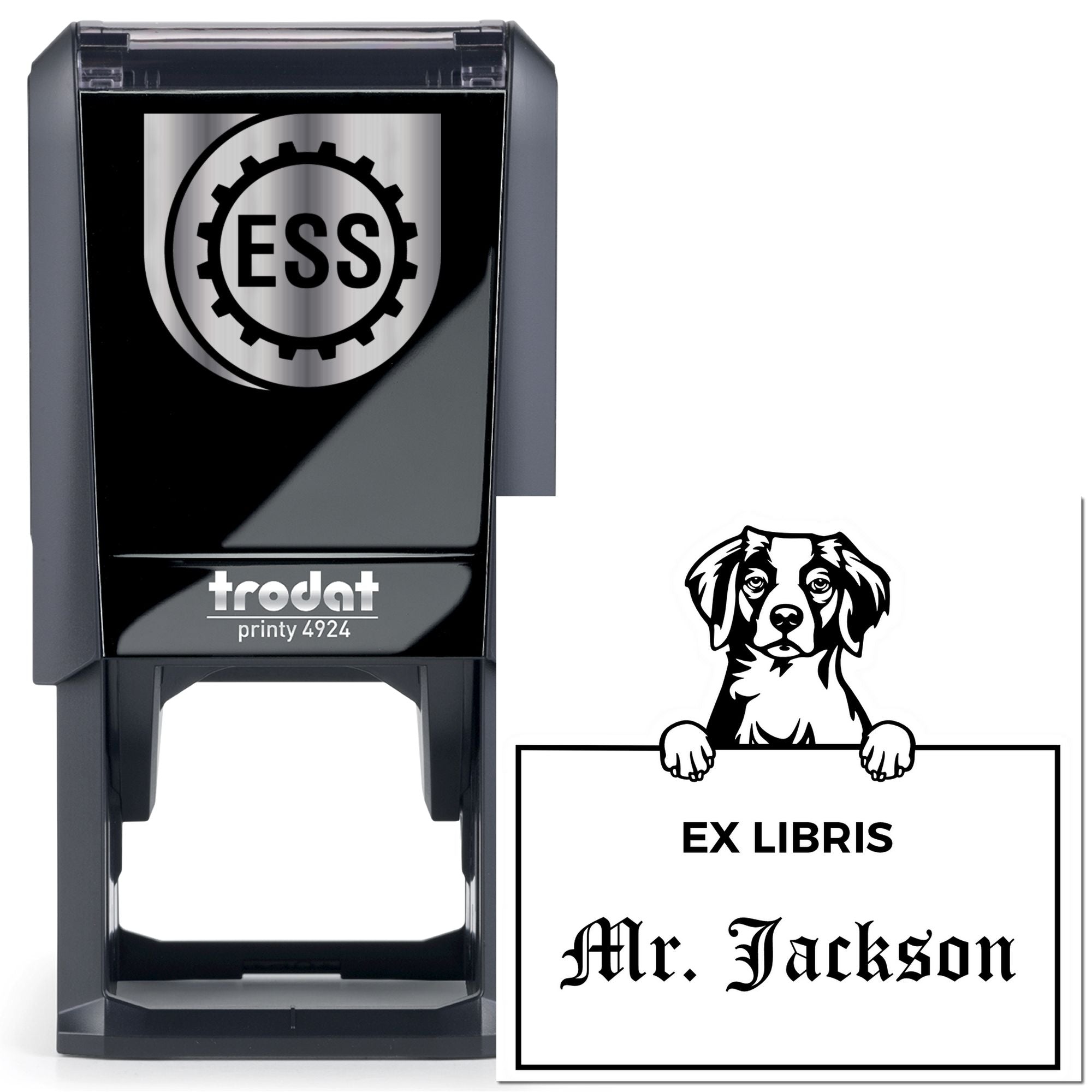 Brittany Custom Puppy Ex Libris Book Label Stamp - Engineer Seal Stamps